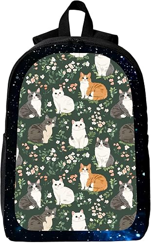 Cute Cats Flowers Backpack Game Bags Laptop Shoulder Bags Bookbag 17 Inch Large Travel Backpacks For Men Women