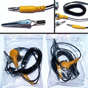 Anti-Static ESD Grounding Cable Coiled Cord with for ALLIGATOR Clip and Star Claw, 180cm Stretch Wire for Static Mat Socket Wrist Strap Connection