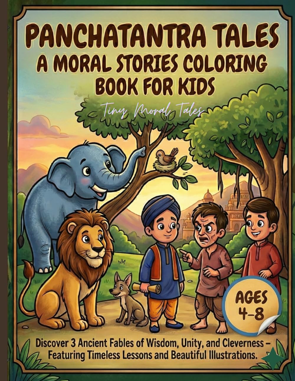 Panchatantra Tales: A Moral Stories Coloring Book for Kids: Discover 3 Ancient Fables of Wisdom, Unity, and Cleverness – Featuring Timeless Lessons ... (Panchatantra Coloring Stories for Kids)