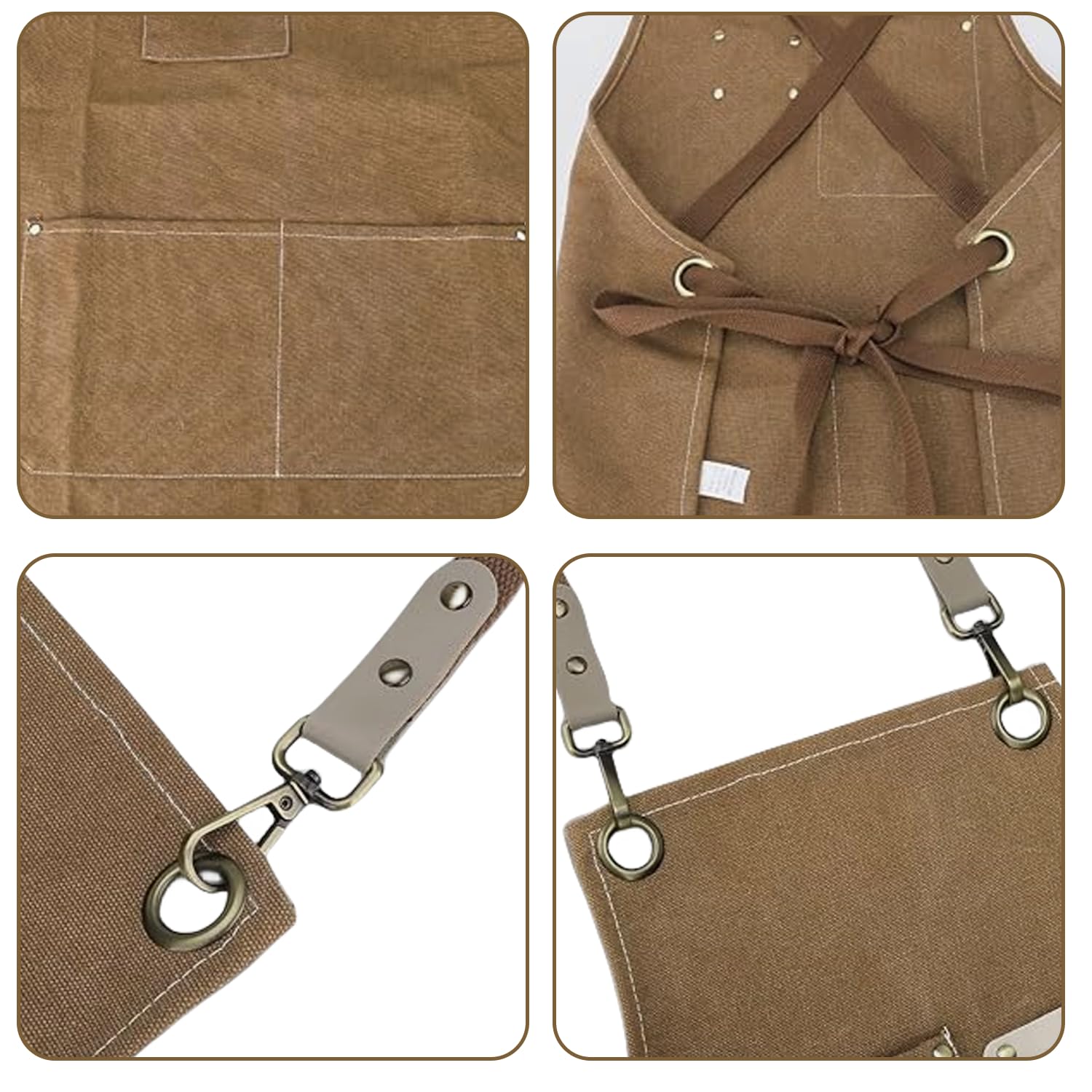Grembiule da Lavoro Uomo in Tela, 68 * 78cm Grembiule da saldatura con Tasche per Attrezzi, Grembiule Donna/Uomo Durevole di Tela per Giardino,Cucina,Garage(Marrone)