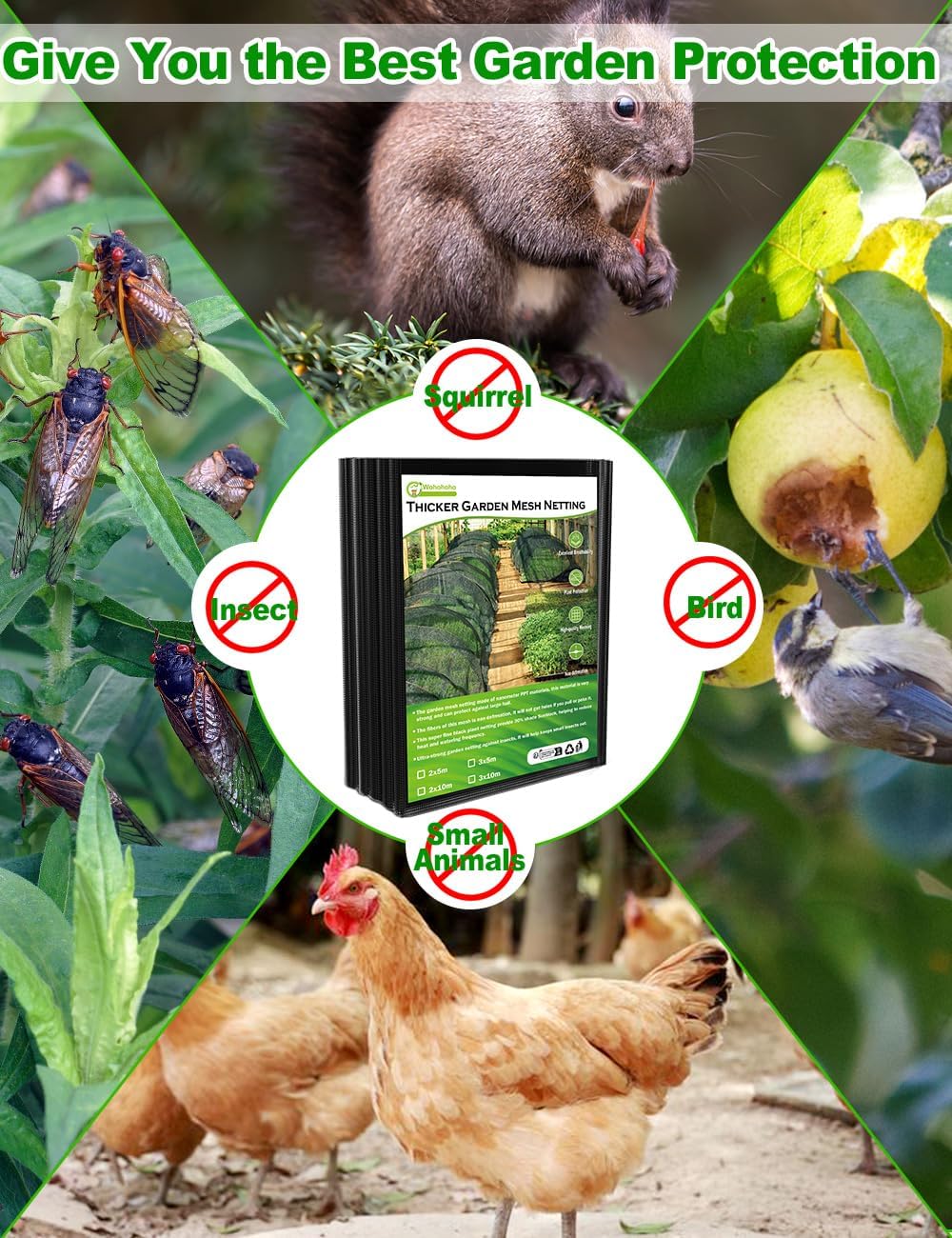 Wohohoho Filet anti-insectes de jardin épais - 2 x 10 m - Ultra fin - Noir - Protection du jardin - Couverture surélevée anti-déformation pour légumes, plantes, fruits, fleurs - Taux d'ombrage de 30 %