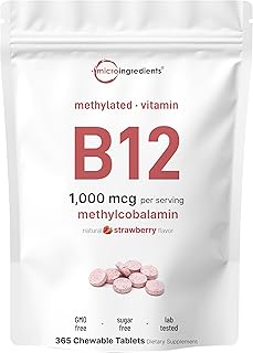 Micro Ingredients Vitamin B12 1,000 mcg | Methylcobalamin – 365 Chewable Tablets | Fast Dissolve, Natural Strawberry Flavor | Supports Energy & Metabolism Health | Vegan, Non-GMO, Gluten Free