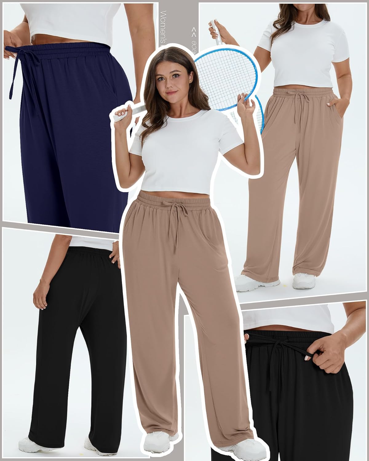Huukeay 3 Pack Women's Plus Size Wide Leg Lounge Pants, Drawstring Baggy Yoga Pants Casual Loose Sweatpants