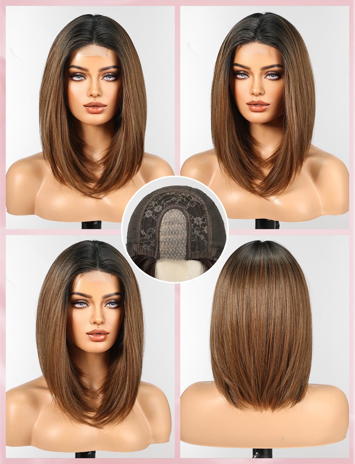WOKESTAR Bob Wigs for Women Middle Part Bob Style Heat Resistant Fibre Synthetic Heat Resistant Wigs Honey Brown Color - Image 2