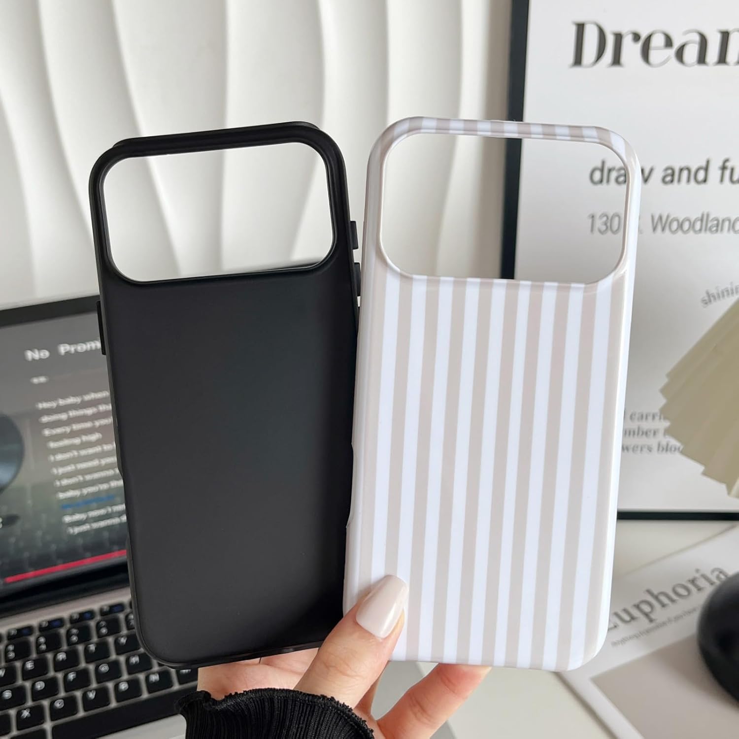 Compatible with iPhone 17 Pro Case Cute Aesthetic Striped Phone Case for Women Girl Shockproof Slim TPU and Hard PC Protective Cover (Hot Pink) Hot Pink 6.3" for iPhone 17 Pro