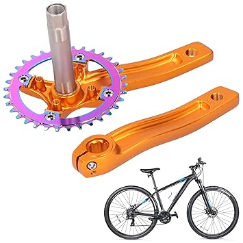 Crankset, Auminium Alloy Left Single Speed Refit Bike Crank Arm, 34T for Mountain Bike Bike Repairing(Gold)