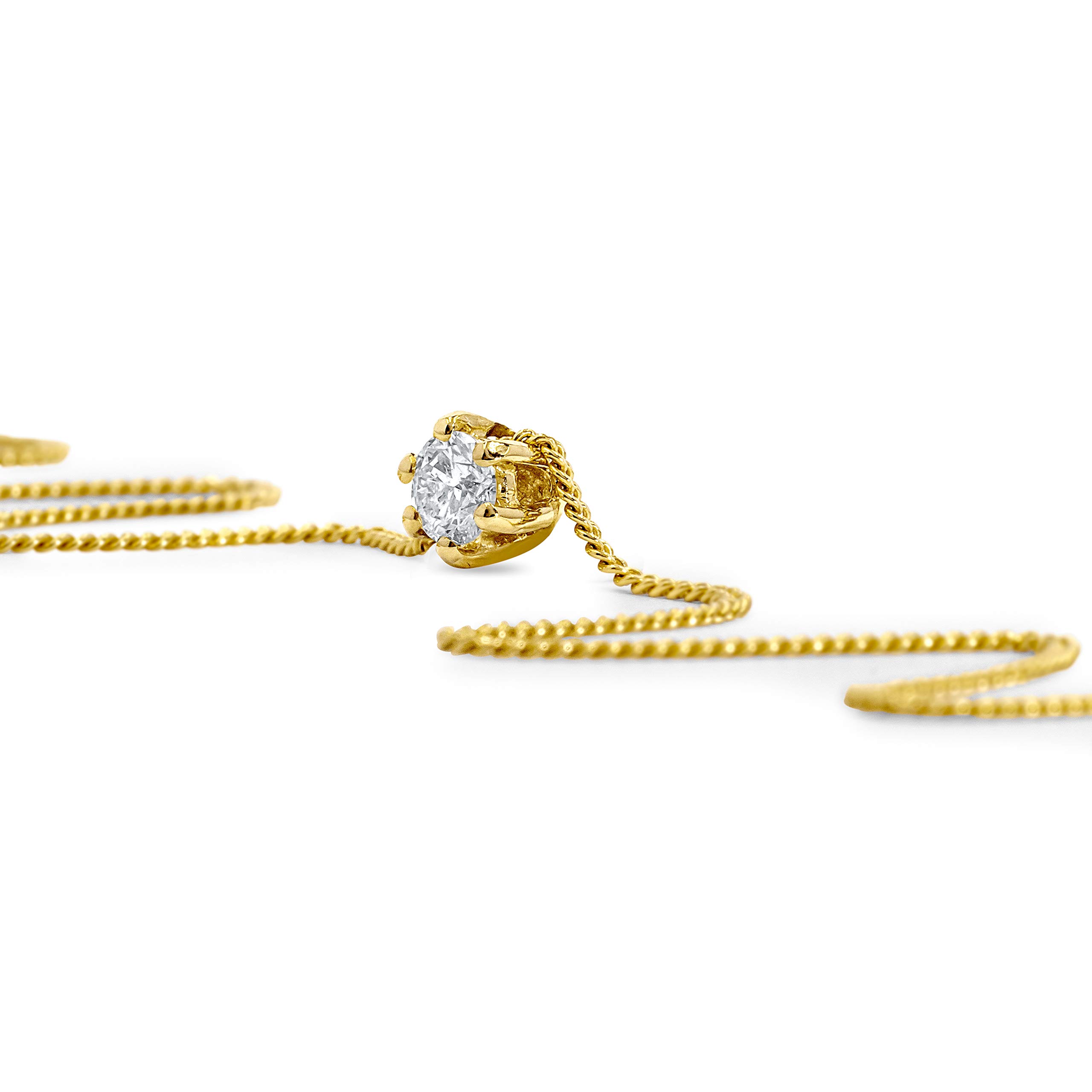 MIORE Collana Donna, Catenina con solitario Punto Luce con Diamante taglio Brillante Ct. 0.10 in Oro Bianco/Giallo 14 Kt 585, Catena Cm 45