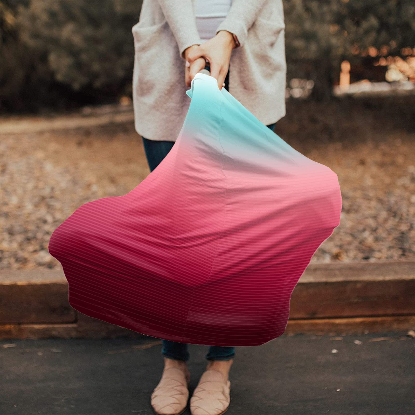 Nursing Cover for Breastfeeding Scarf, Teal Green Rose Red Gradient Stripe Baby Car Covers Super Soft Multi Use for Canopy Shopping Cart Cover Blanket Stroller Cover