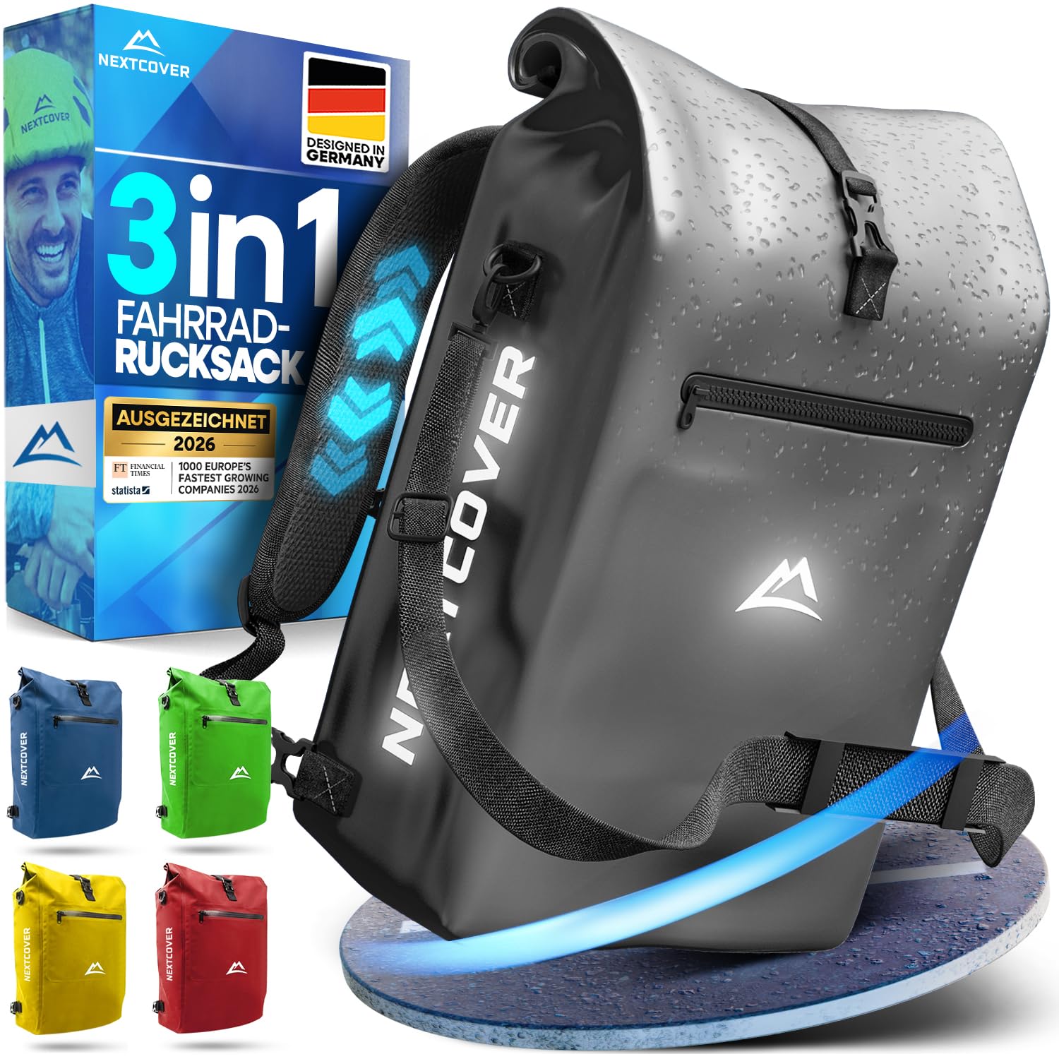 Nextcover® Alforja 3 en 1 para portaequipajes [Aquashield] – Bolsa portaequipajes, mochila y bandolera [25 litros] I bolsa impermeable para bicicleta