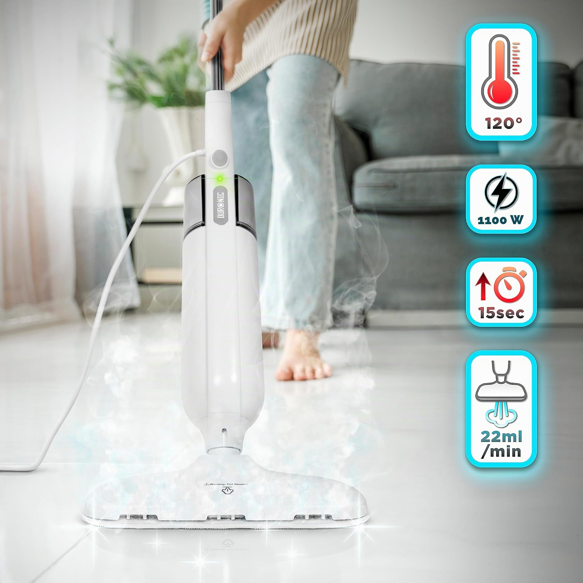 Duronic STM11 Lavapavimenti a vapore 1100W Cavo 4.5m