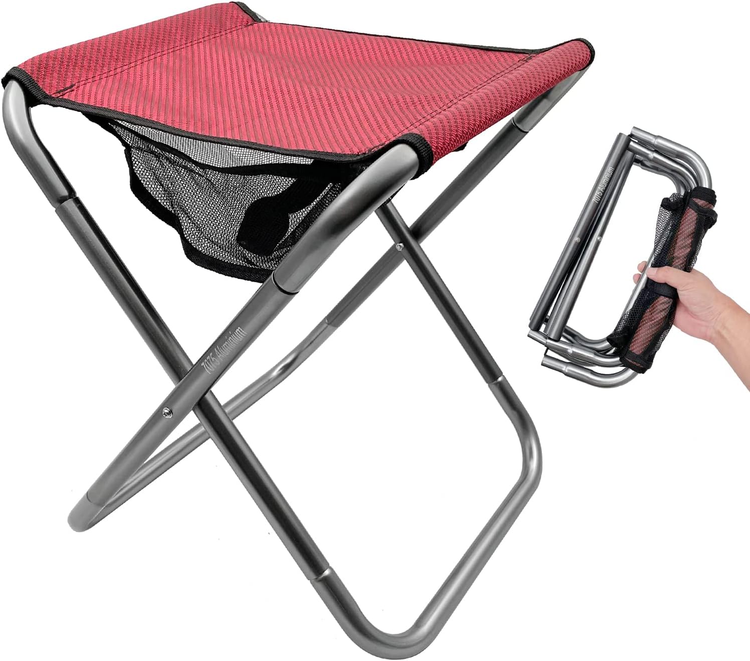 Camping Stool, Portable Folding Stool XXL Size Camping Stool for Adults Aluminum Alloy Folding Stool for Travel, Camping, Hiking, Fishing, Gardening with Carry Bag