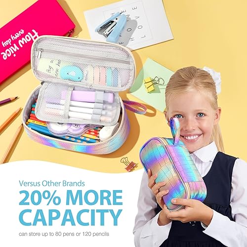 Miniatura 57 de Jcocylse Estuche para Lápices de Gran Capacidad, Bolsa Portátil para Lápices, Suministros Escolares para Estudiantes Universitarios y Adultos (Azul