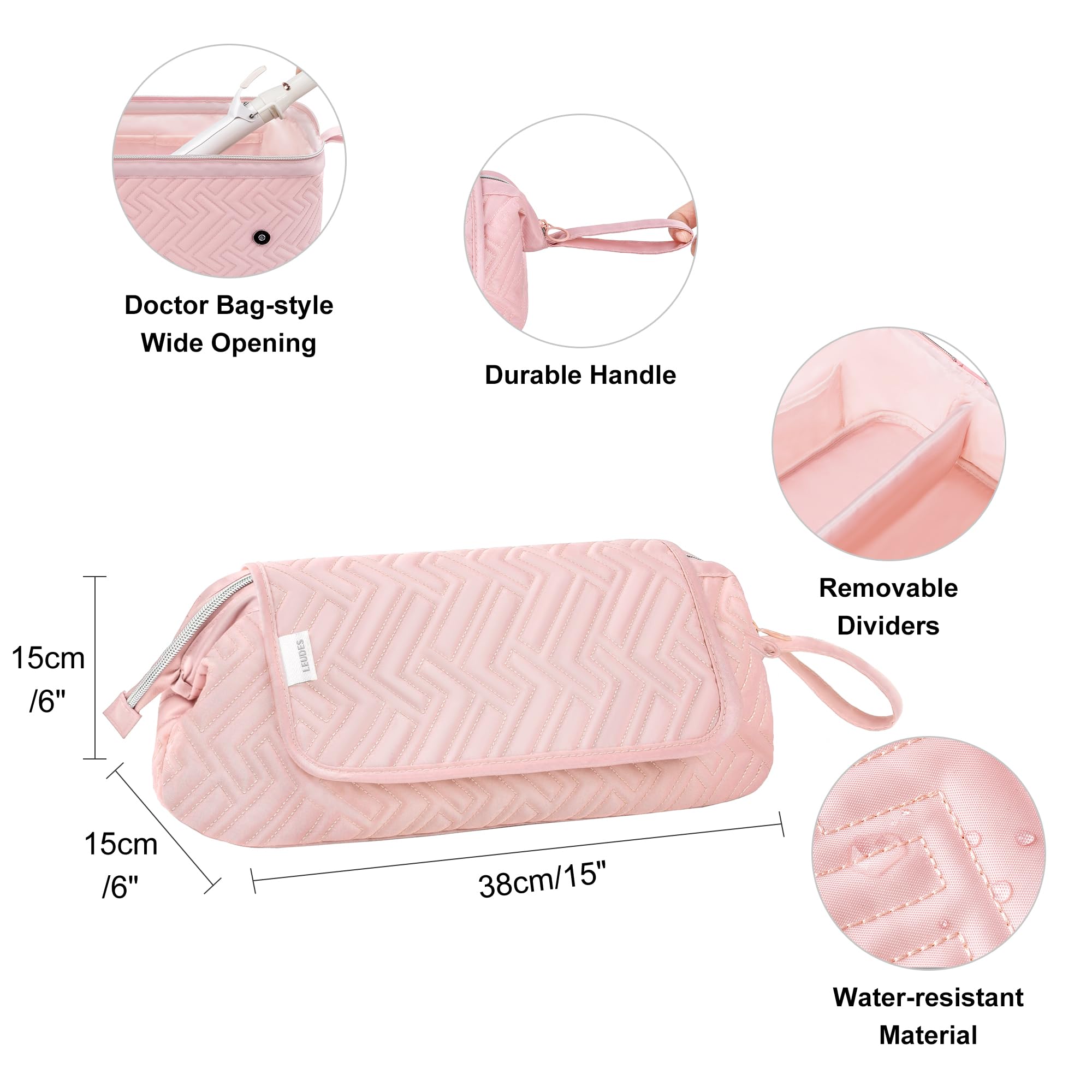 Bolsa de viaje para mujer, resistente al calor, para artículos esenciales de viaje, alisadores, planchas planas, rizadores, cepillos de aire caliente y secador de pelo, bolsas organizadoras 2 4