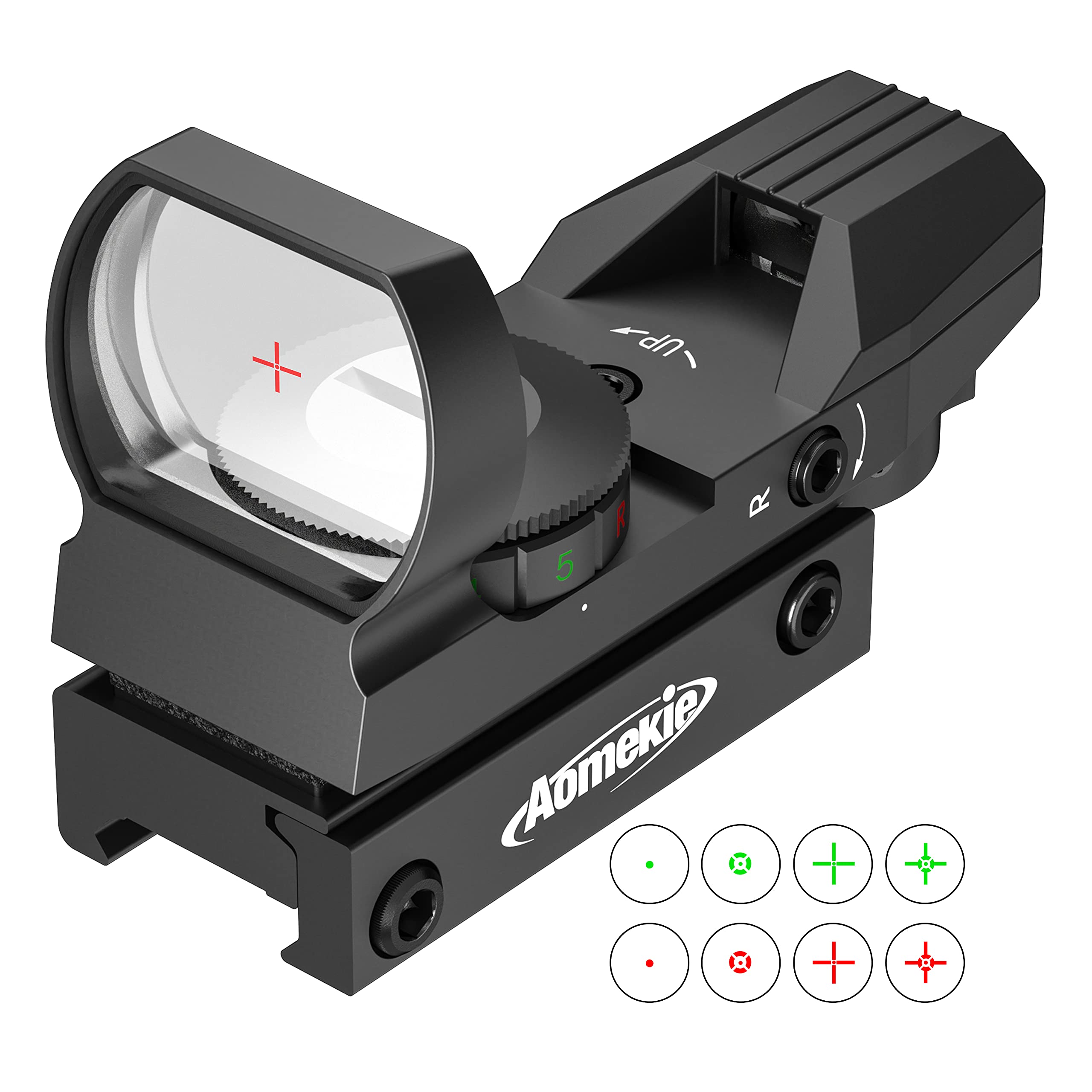 AOMEKIE Viseur Point Rouge Vert HD avec 4 Réticules et 5 Luminosités Réglables Airsoft Red Dot Sight Étanche pour Picatinny 20mm/22mm