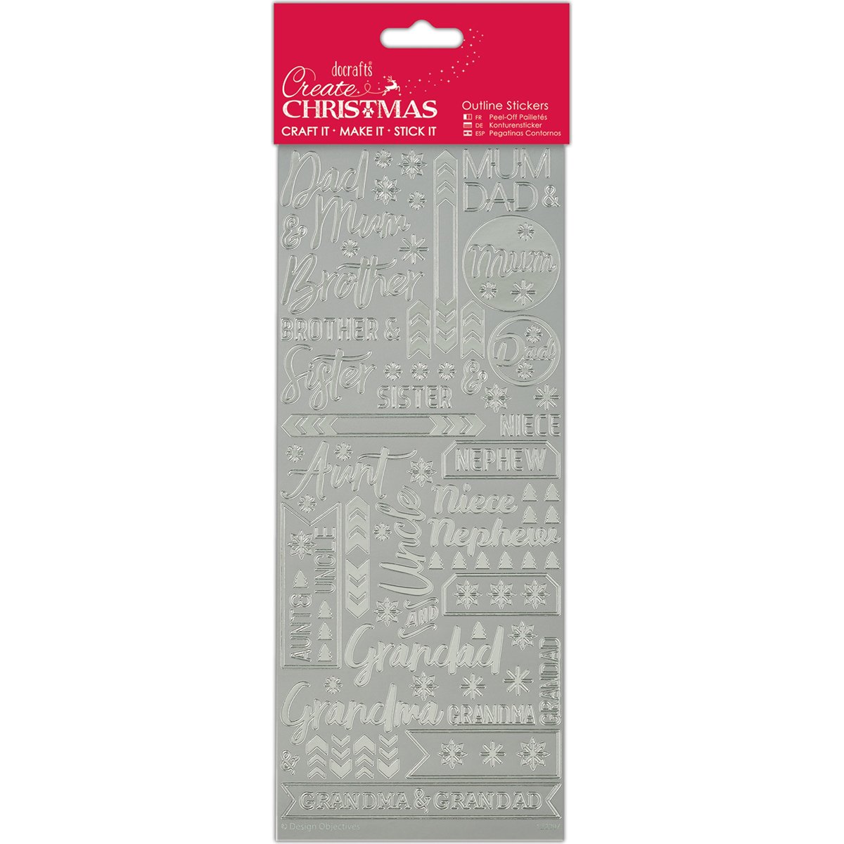 Papermania Create Christmas Outline Stickers, Contemporary Christmas Silver, Single Sheet, Ideal for Card Making, Craft Projects & Scrapbook Stickers
