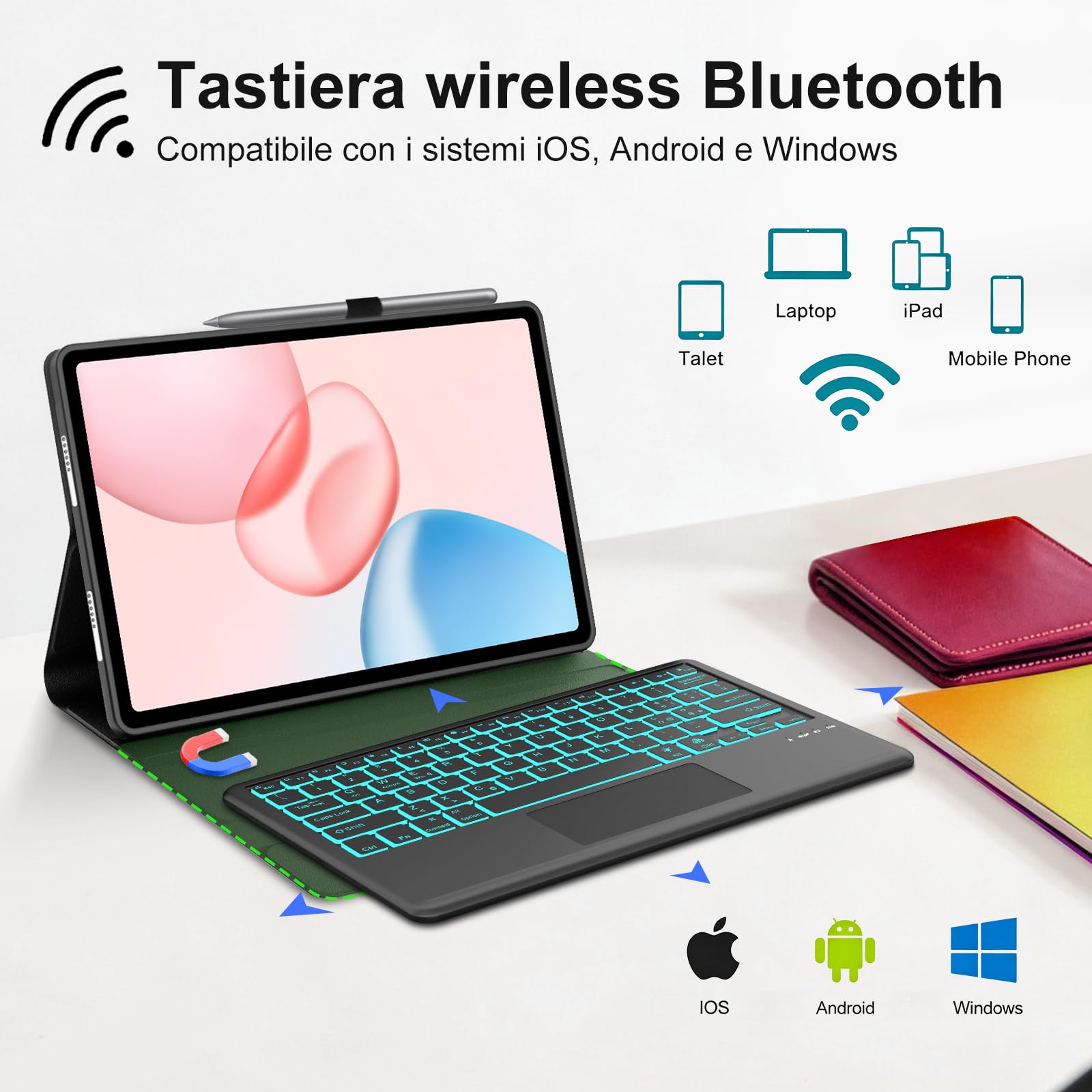 FOGARI Per Honor Pad 10 2025 12.1 Pollici Cover Tastiera | Custodia Tastiera Bluetooth Rimovibile con Touchpad per Ufficio/Studio/Scrittura, Keyboard Wireless Portatile, Nero