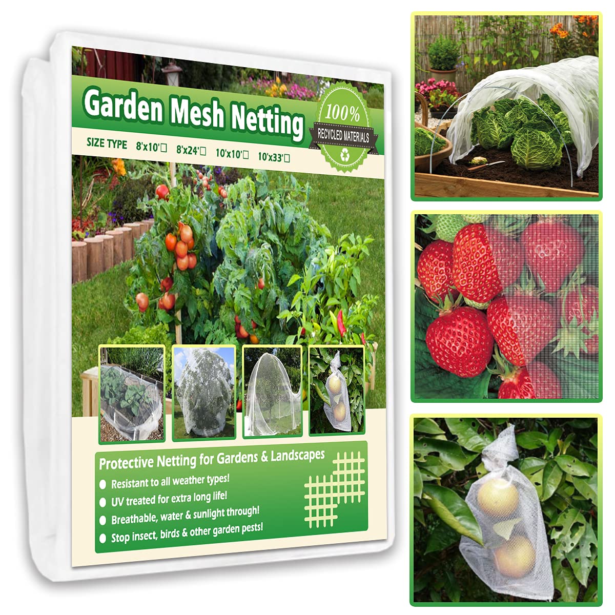 Ultra Fine Garden Mesh Netting Pest Barrier [Heavy Duty] Bird Netting Mosquito Netting Bug Netting Insect Netting Plant Cover for Vegetable Fruits Trees Greenhouse Row Garden Bed Cover (10'x10')