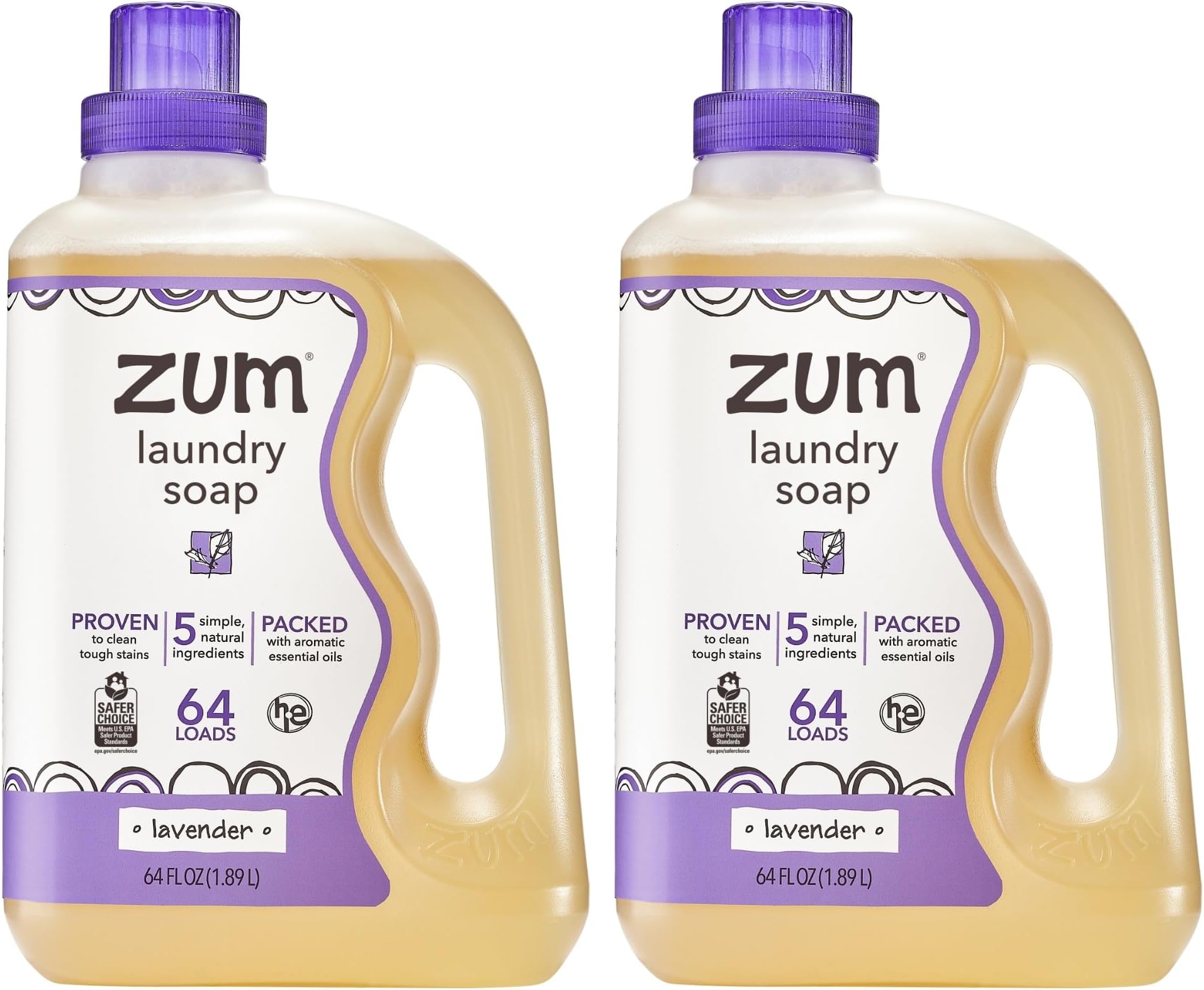 Indigo Wild Zum Clean Laundry Soap - Plant-Based Liquid Laundry Soap - Contains Baking Soda, Essential Oils & Saponified Coconut Oil - Lavender Scent - 64 fl oz (2 Pack)