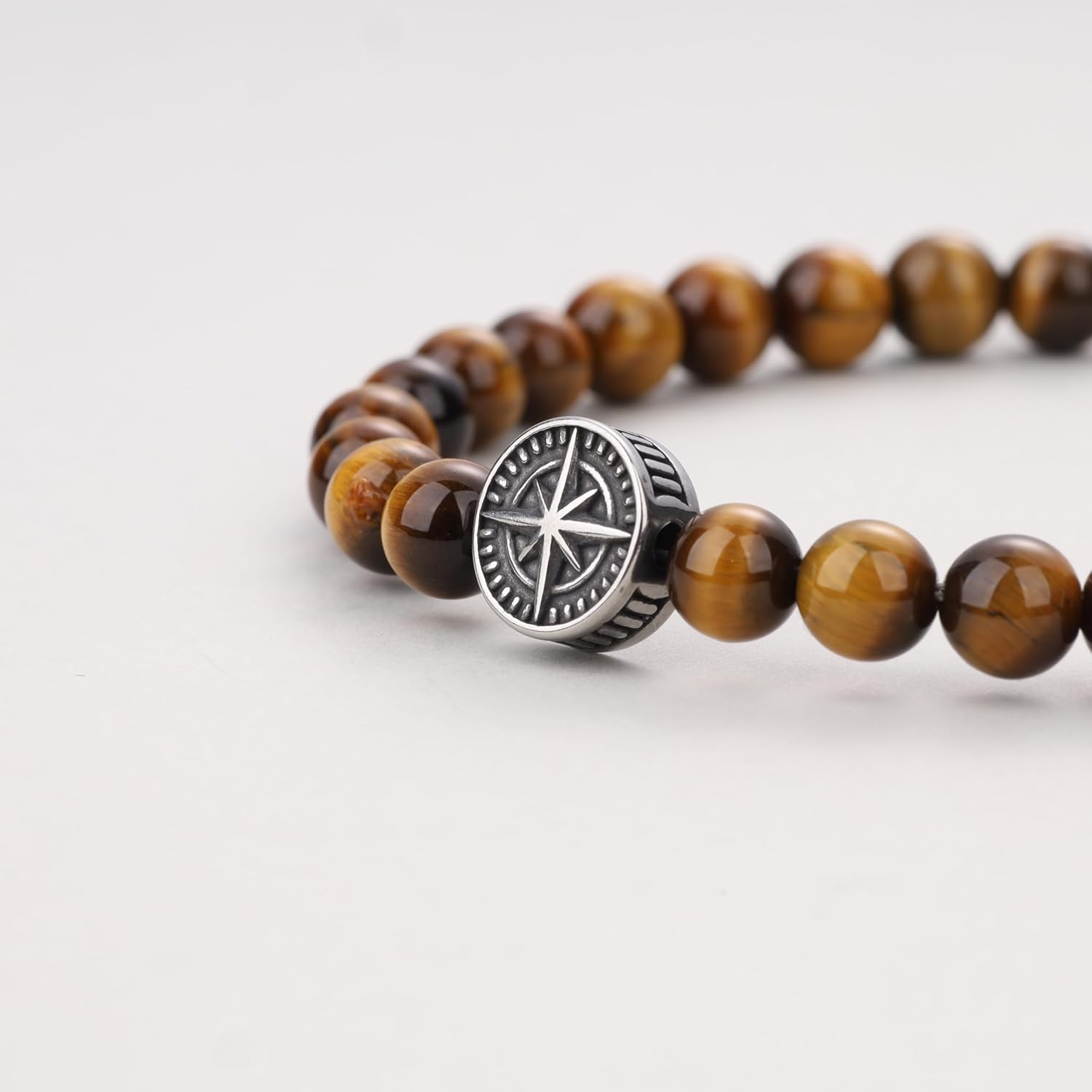 GAVU Men's Compass Bracelet - Tiger Eye, Onyx, Shell Pearl Beaded Bracelet for Men