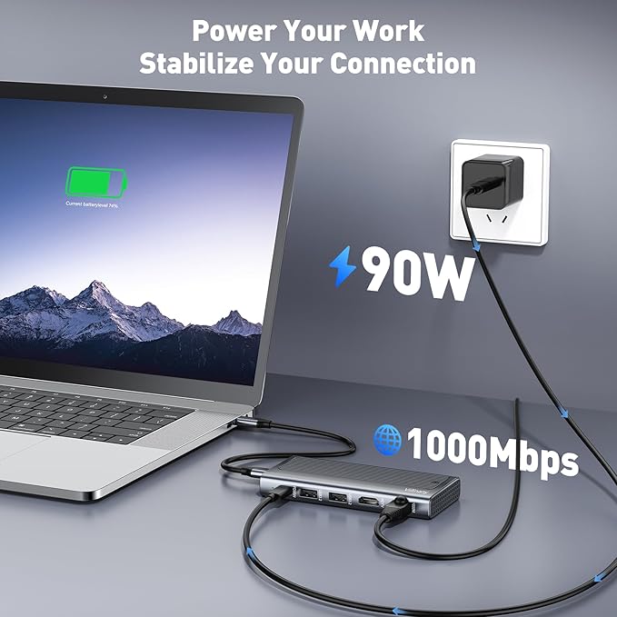 Hub USB C 6 en 1 con Gabinete M.2 NVMe SATA 10Gbps, 90W PD, HDMI 4K, Ethernet miniatura 4