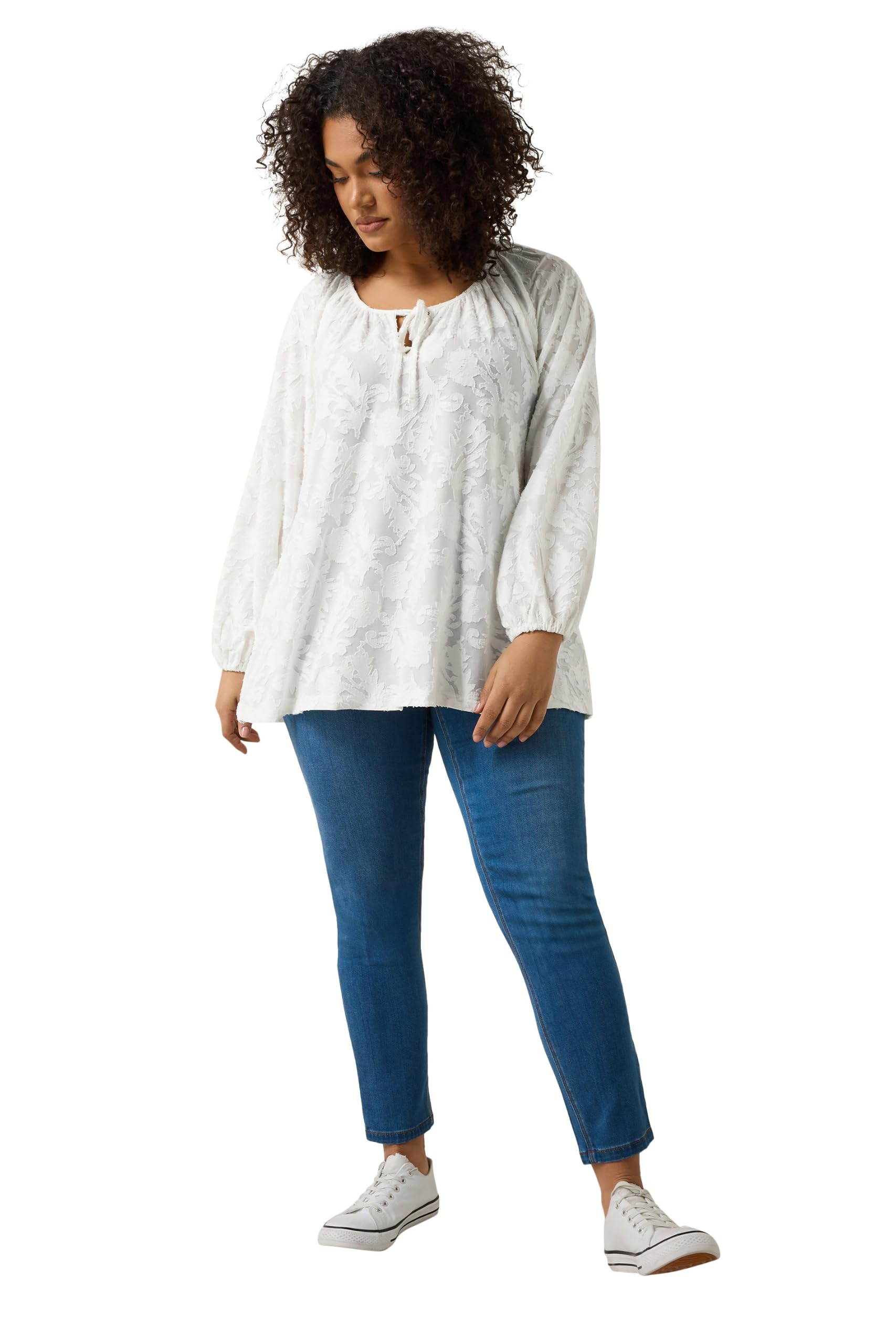 Evans Women's White Plus Ivory Floral Burnout Blouse Size 20