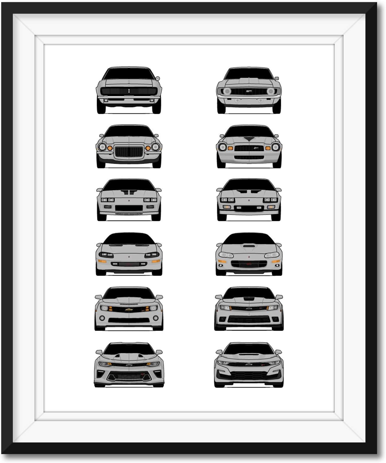 Chevy Camaro Generations (1967-Present) Inspired Poster Print Wall Art Handmade Decor of the History and Evolution of the Chevrolet Camaro
