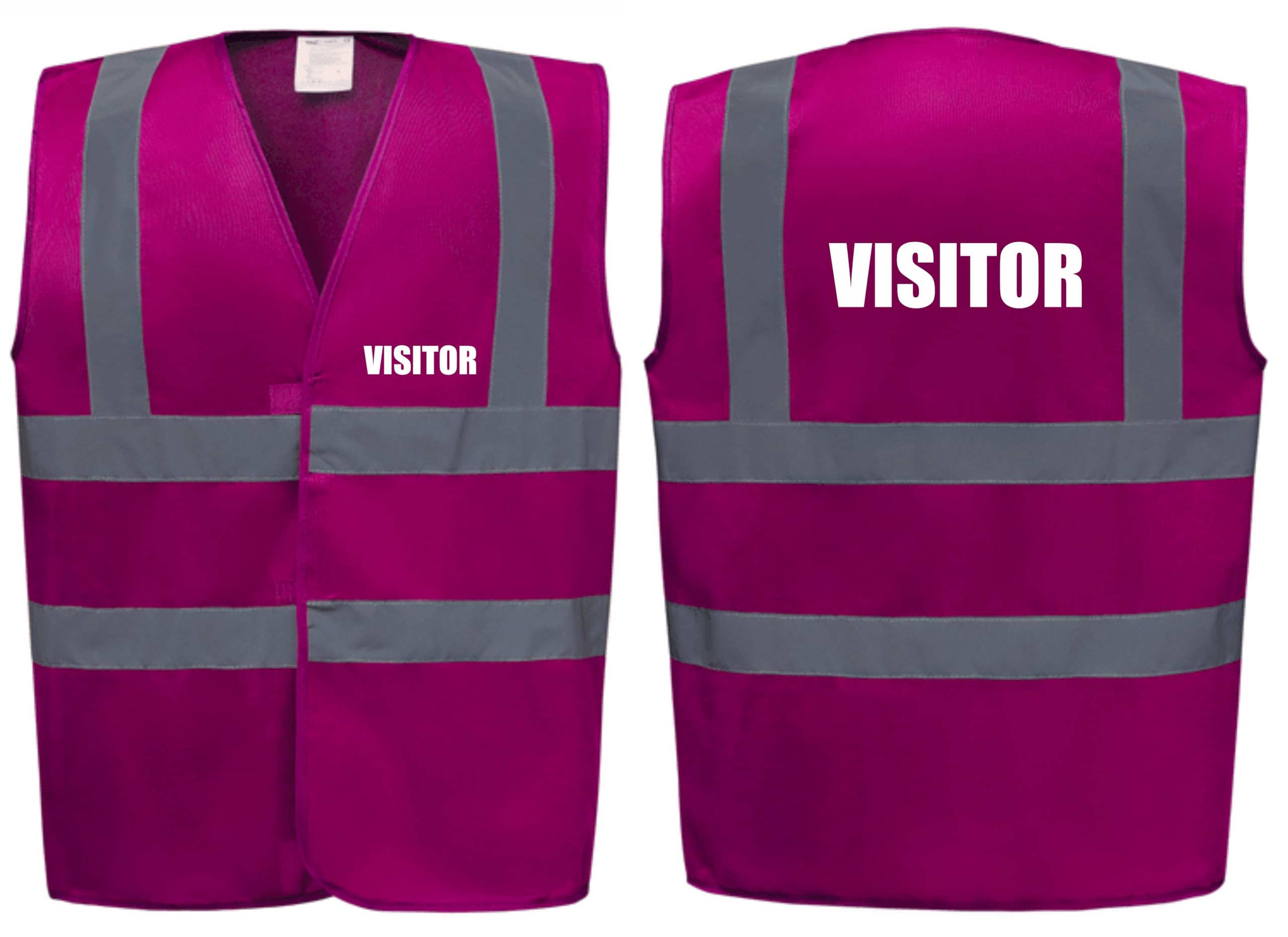Brook Hi Vis Premium Safety Vest - VISITOR Printed Front & Back, Event Management High Viz Waistcoat, Available in 14 Colours, Festivals (UK, Alpha, L, Regular, Regular, Raspberry)