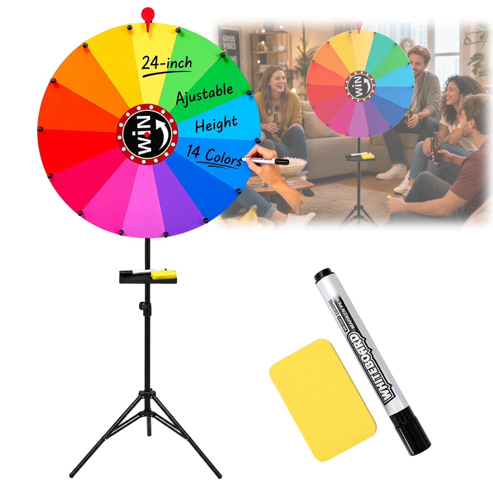 Color Spin the Wheel with Stand, 24" Lucky Spinning Wheel with 14 Slots
