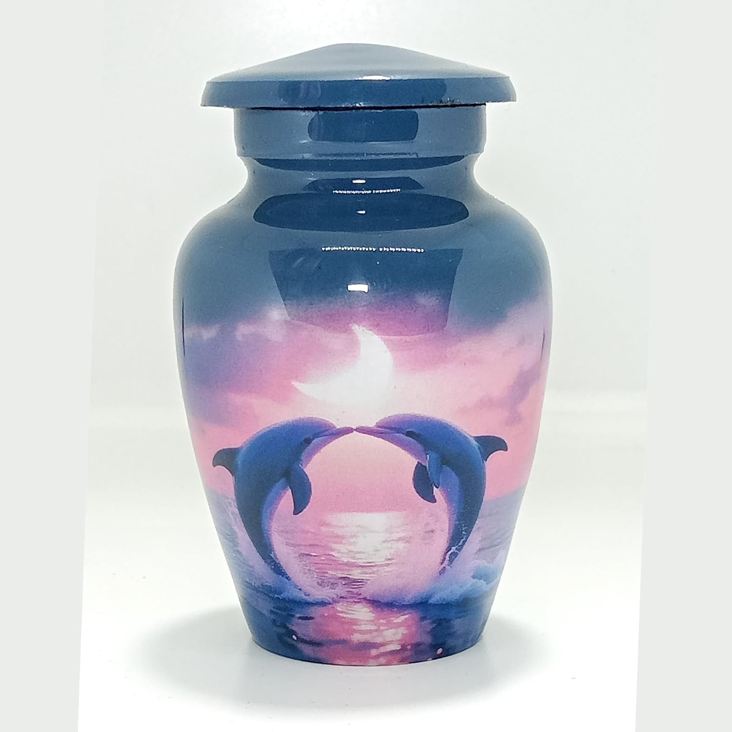 Keepsake Urn - Two Playing Dolphins Making a Heart Keepsake Cremation Urn for Human Ashes, Aluminum, Decorative Urns, 3 cu.in