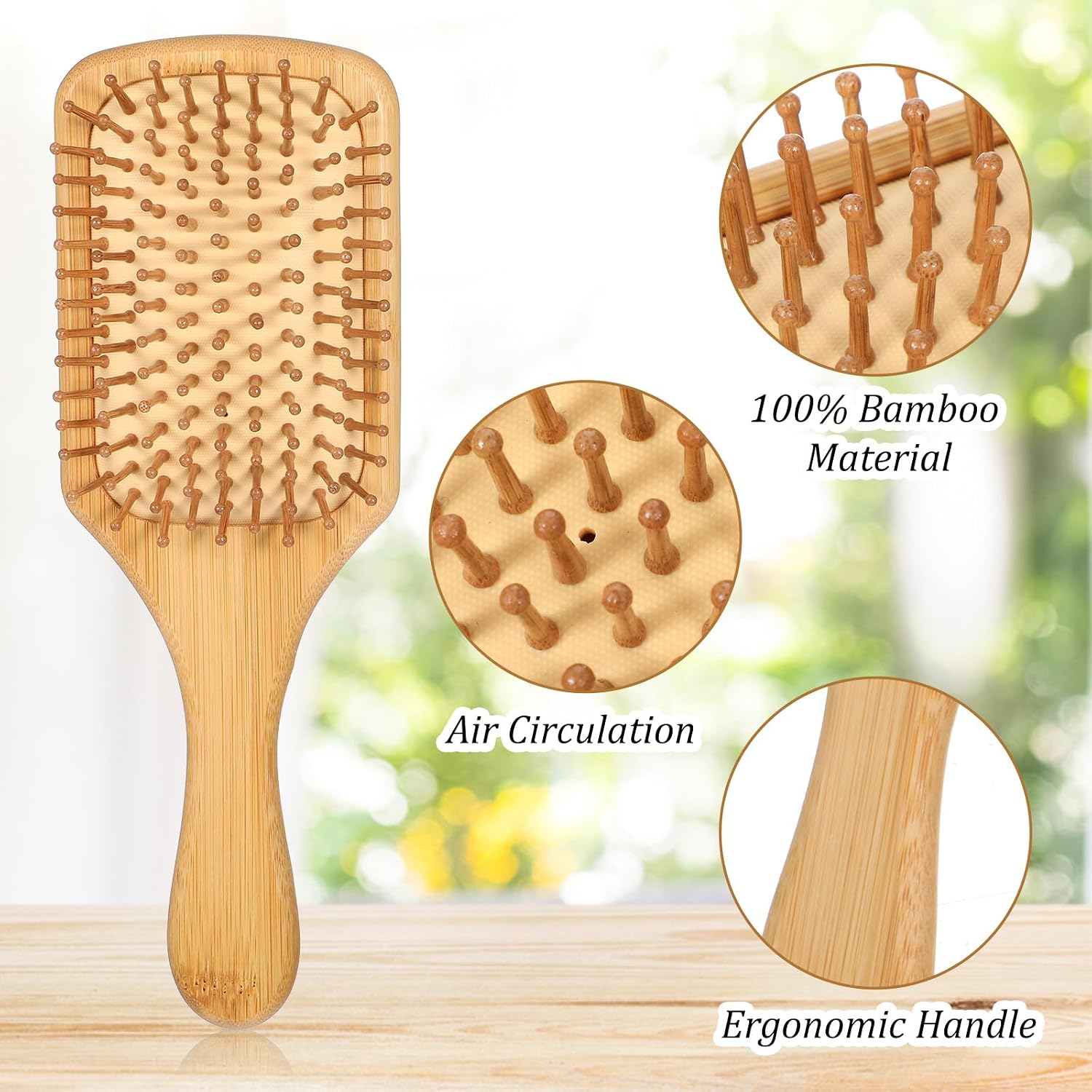 12 Pcs Bamboo Hair Brush Set, Natural Wooden Brush for Women Men, Scalp Massage Round Tip Bamboo Bristles and Tail Comb, Paddle Hairbrush Travel Styling Brush for Wet or Dry Hair Detangling Brush
