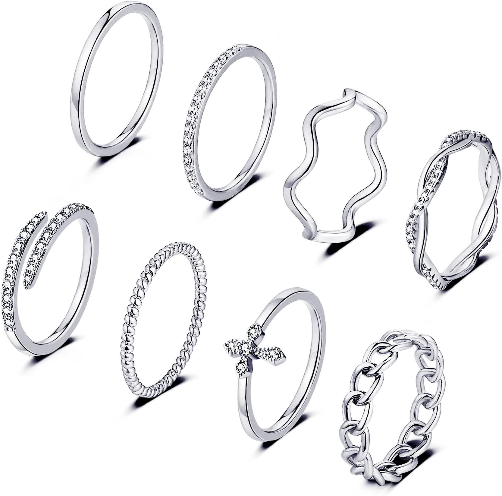 Honsny14K Gold Plated Stacking Rings Set for Women, Stackable Knuckle Rings Thin Dainty Silver Rings for Teen Girls Wedding Eternity Band Simple Rose Gold Ring Set Size 4-11