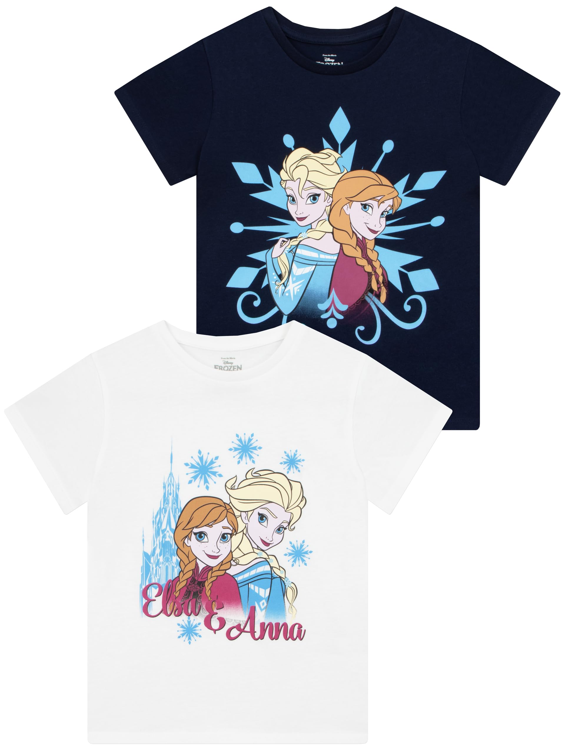 Disney Girls Multicoloured T Shirt | 2 Pack Tshirt | Anna And Elsa Tshirt | Frozen ' T-Shirts | Multicolour 5-6 Years