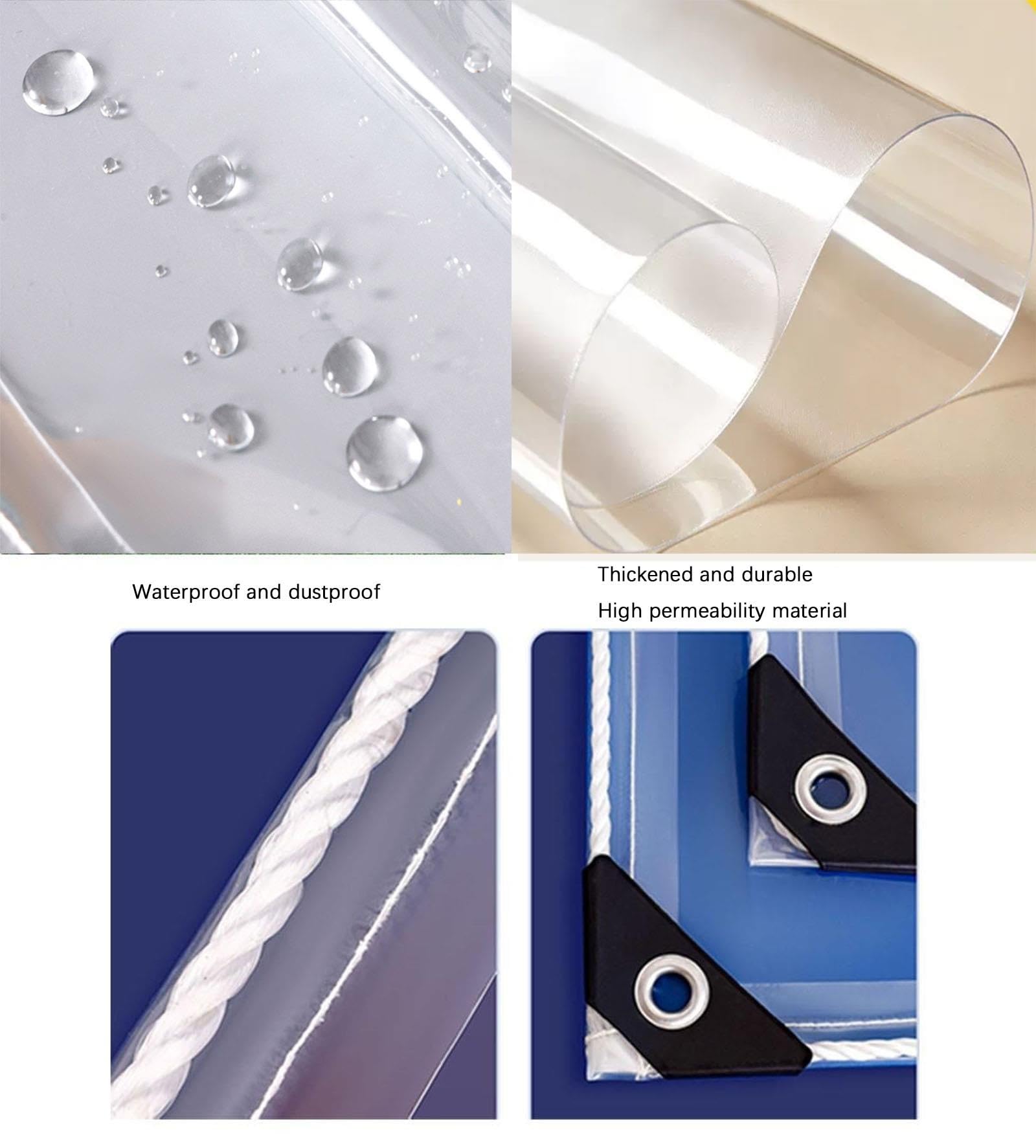 Generisch Klarer PVC-Balkon-Regenvorhang Wasserdicht,Winddicht,staubdicht | Transparente Plane 10 Nylonbändern for offene Terrassen,transparente Plane(1.2x4m)