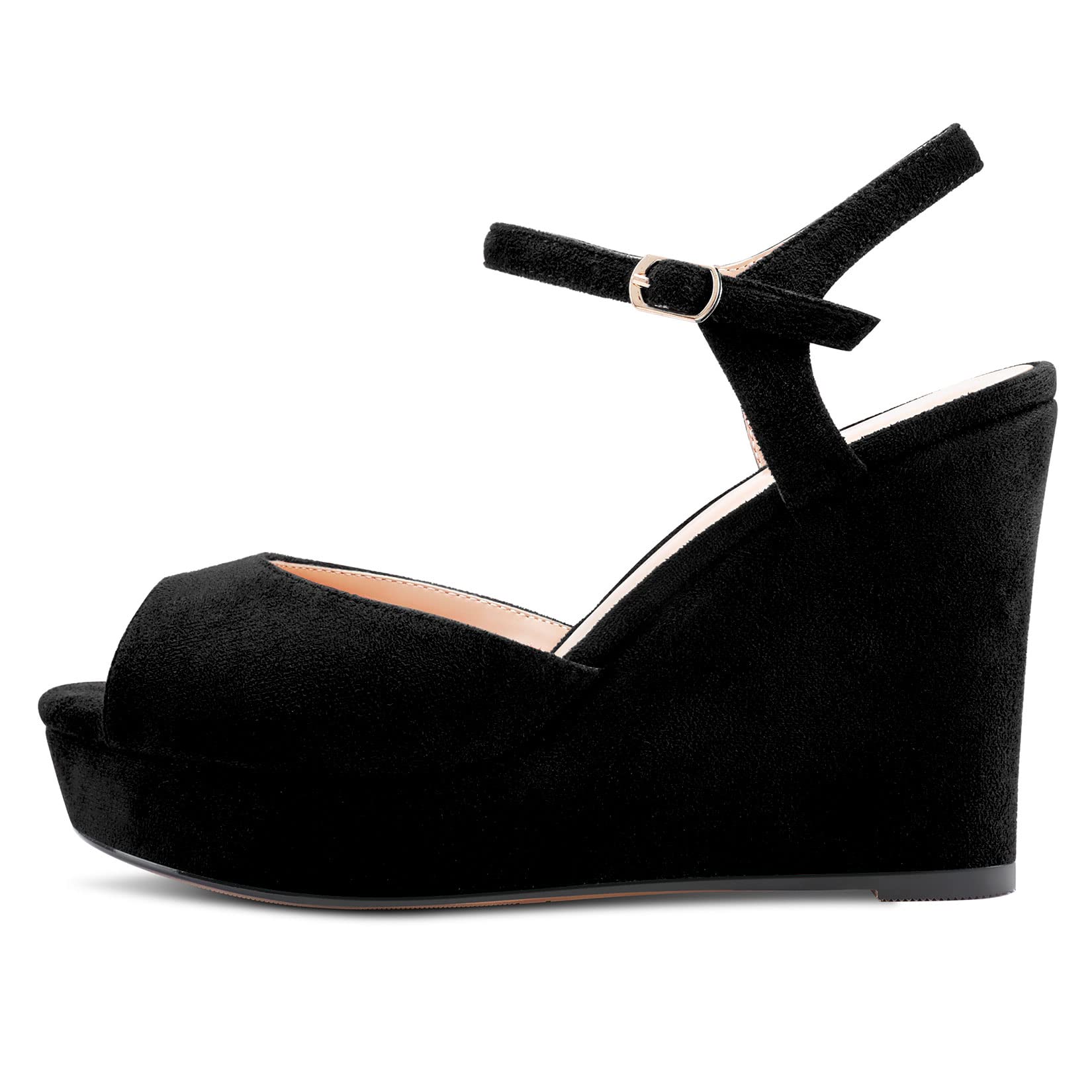 Castamere Mujer Chunky Ancho Alto High cuña esparto Plataforma Heel Abierta Punta Correa Tobillo Sandalias Slingback Cierre con Hebilla Clásico 10 CM Heels