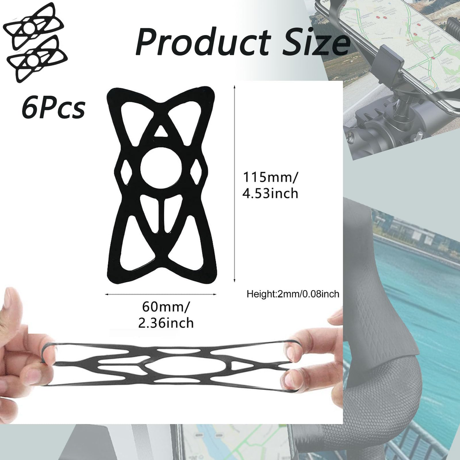 Aetomtins 6 Pack Motorcycle Phone Mount Tether,Replacement Silicone Bands for Bike Phone Holder, Grip Rubber Strap Security Bands Bike Phone Mount for Bike, Motorcycle, Handlebar