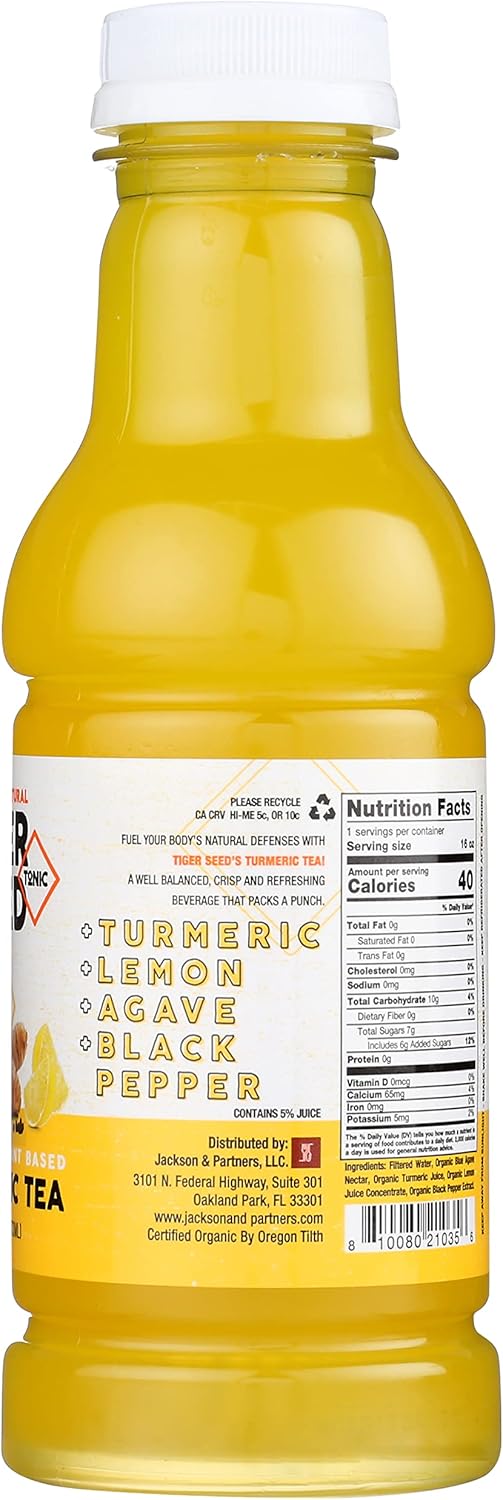 Tiger Seed Turmeric Tea Plant Based Immunity and Recovery Support - 16 FL OZ Bottles (Pack of 9) Organic, Vegan, Kosher, Low-Sugar, Low Carb