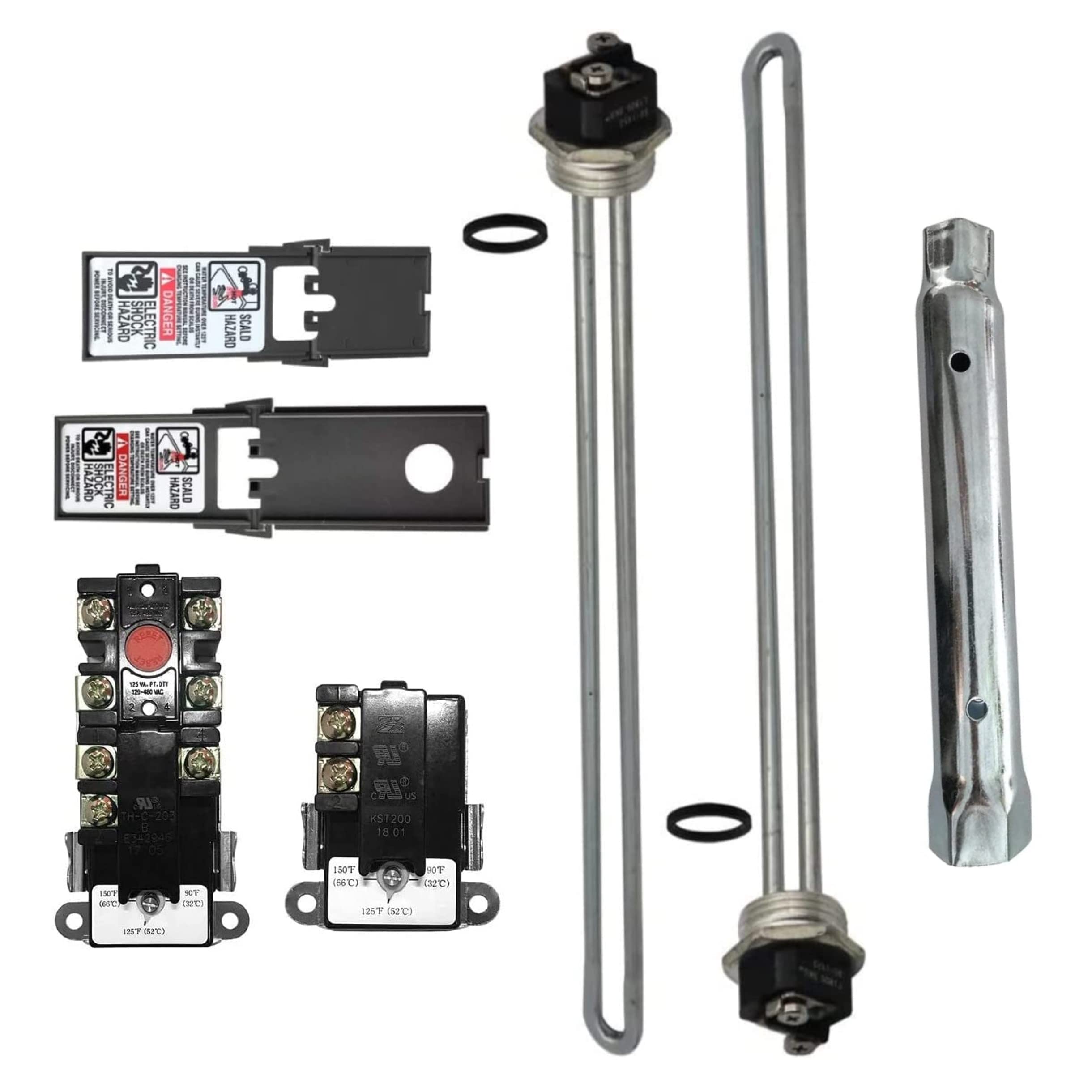 EWH-04 Electric Water Heater Tune-Up Kit with Element Wrench, Upper & Lower Heater Thermostat and Protective cover, 2x Heater Elements - 4500W/240V, 1 x Element Wrench, Water Heater Replacement Parts