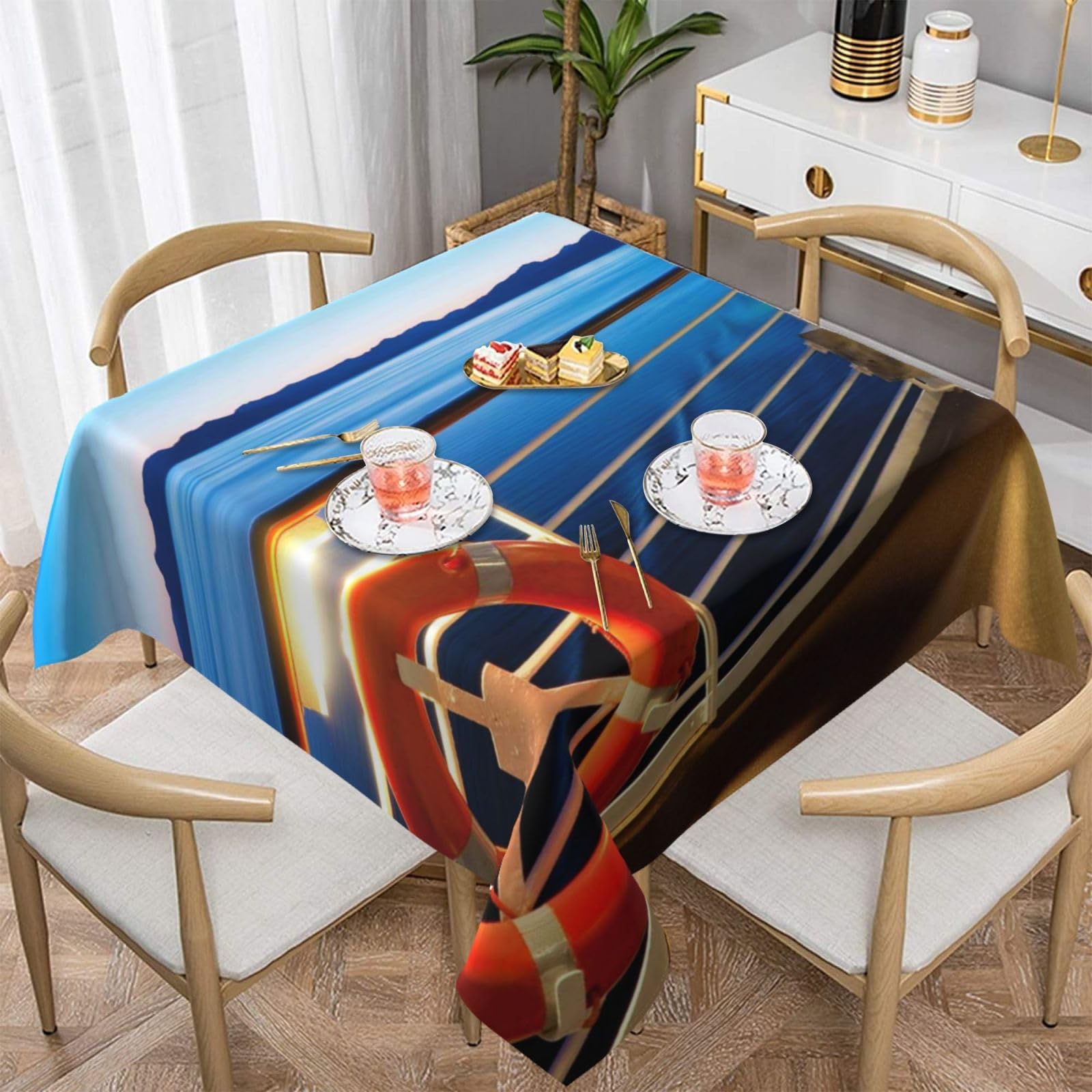 Nappe infroissable bateau de croisière pour table carrée de cuisine et jardin