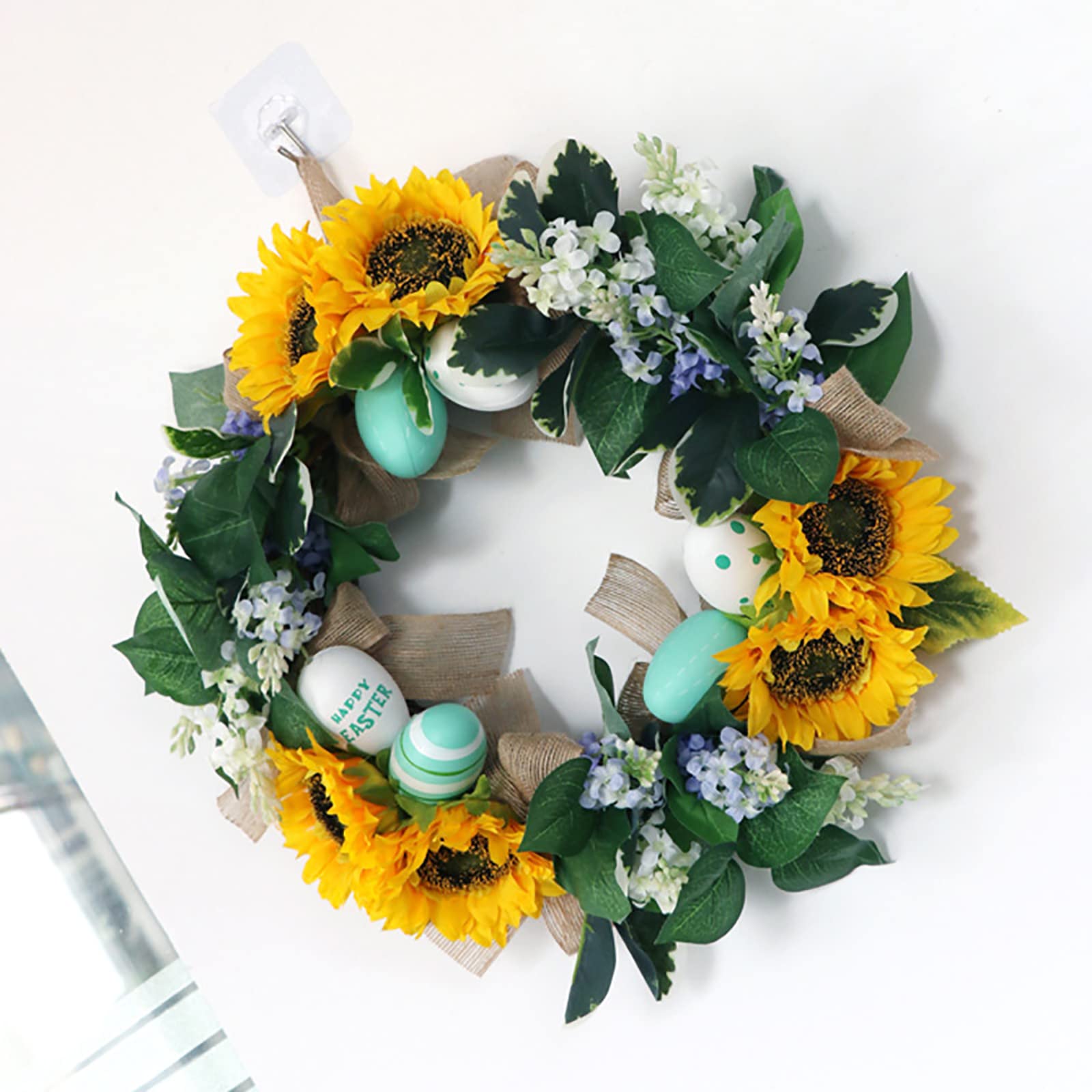 40 Cm Oeufs de Pâques Décoration Couronne Simulation Oeufs de Tournesol Porte Suspendue Décoration Murale Couronnes Bienvenue Printemps Couronne de Fleurs Couronne Extérieure(#1)
