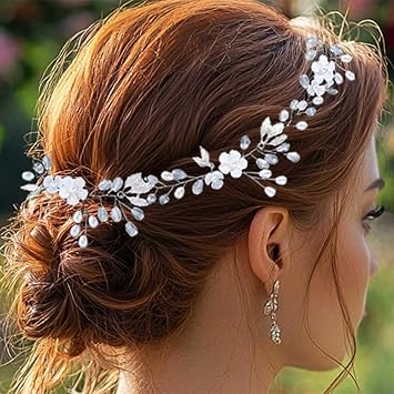 Flower Bridal Headpiece Silver Leaf Rhinestone Wedding Hair Accessories for Women