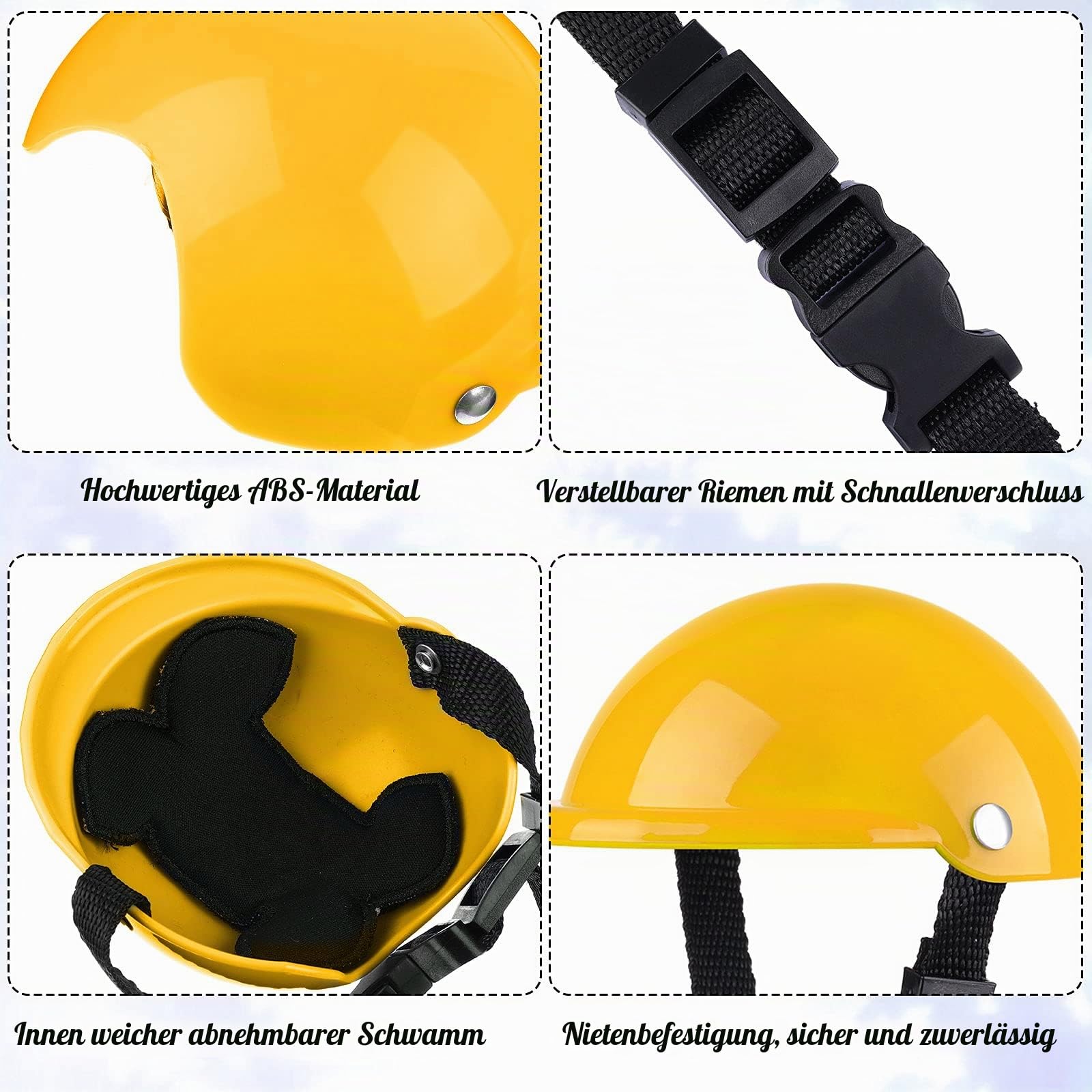 Haustier-Hundehelm und Hundebrillen-Set, gepolstert, 10.2 cm, Motorradhelm, Hunde-Sonnenbrille, Sicherheitskappe, entzückende Welpenbrille mit verstellbarem Gürtel für kleine Hunde, Größe S (Gelb)