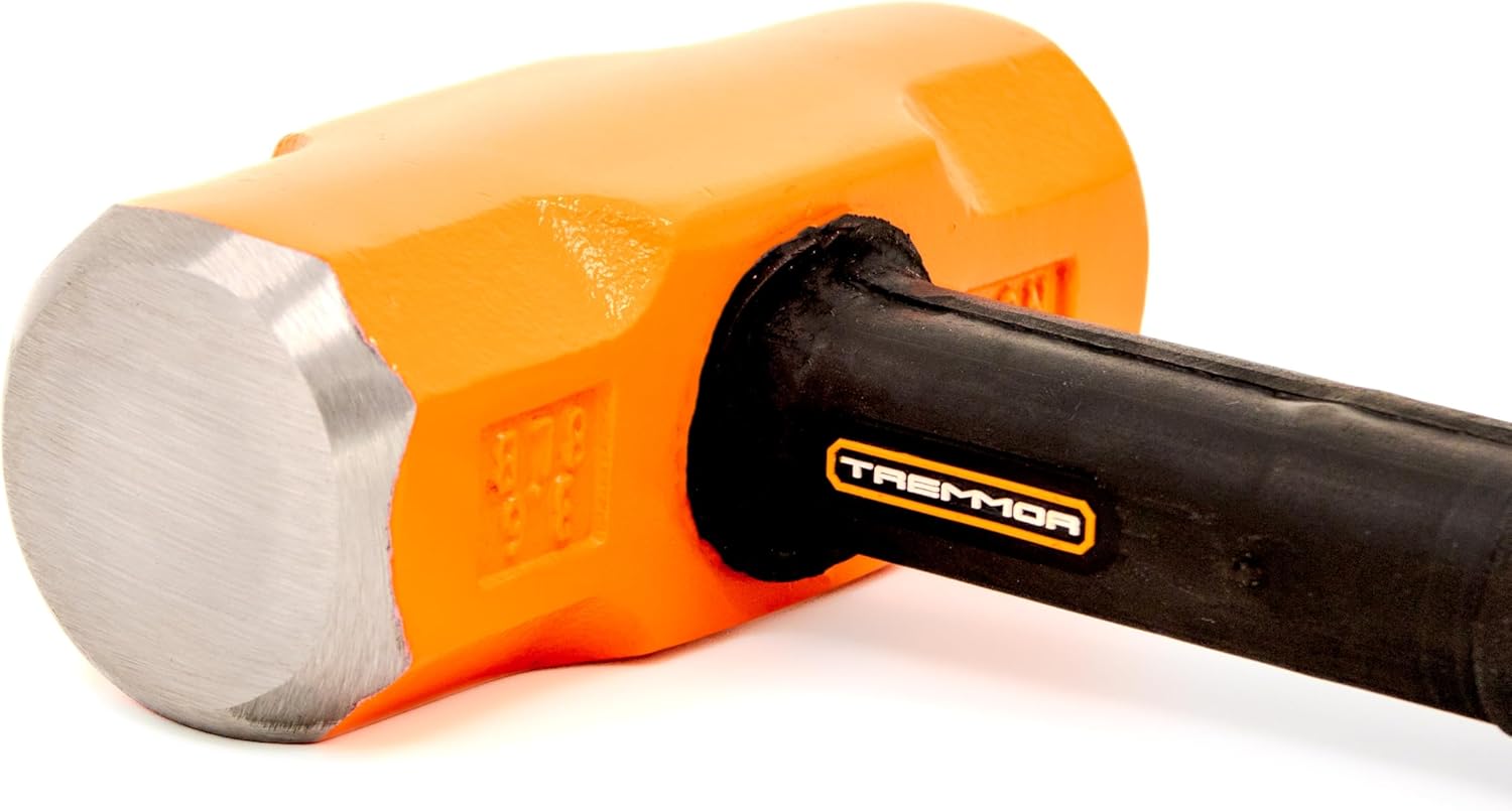 TREMMOR 8 lb Sledge Hammer | Heavy Duty Sledgehammer with Iron Core Steel Reinforced Rubber Handle Mini Sledge hammer with Locked Head | Ultimate Overstrike Protection Sledgehammers (16 in. Length)