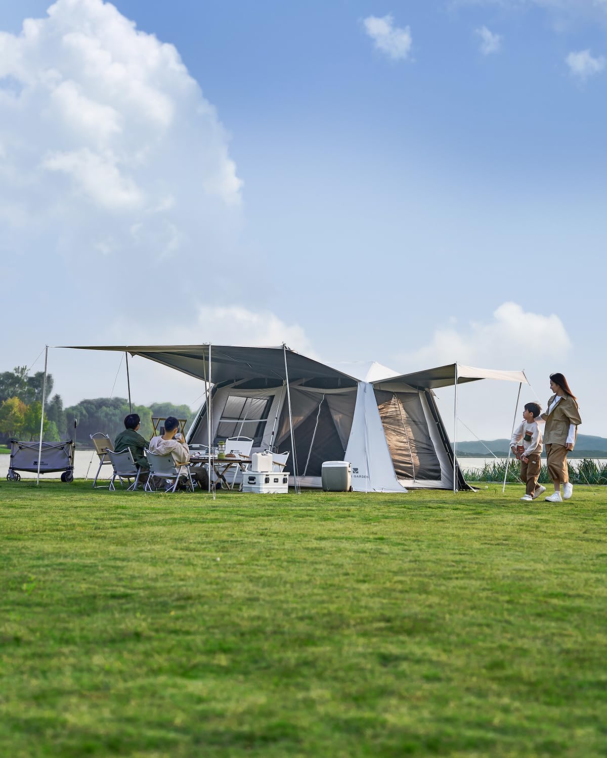 Mobi Garden Skyloft 4/8 Person Instant Tent, Large Aluminum Alloy Cabin Tent, Double Layer Full Rainfly Waterproof 4 Season Shelter, Huge Interior with Pre-Attached Poles, Air Vent, & Carry Bag