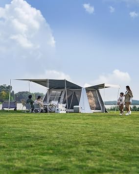 Mobi Garden Skyloft 4/8 Person Instant Tent, Large Aluminum Alloy Cabin Tent, Double Layer Full Rainfly Waterproof 4 Season Shelter, Huge Interior with Pre-Attached Poles, Air Vent, Carry Bag