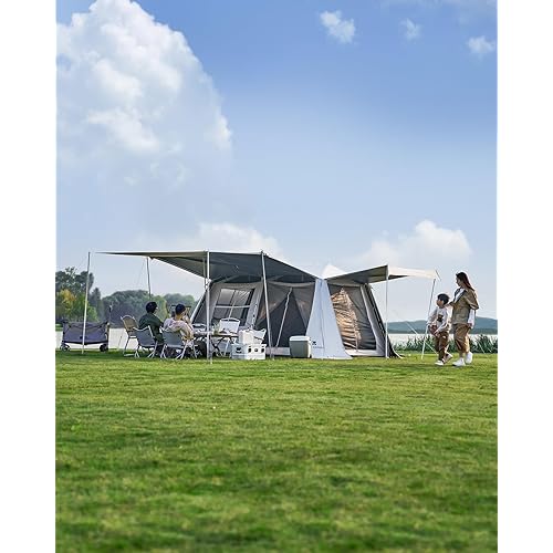 Mobi Garden Skyloft 4/8 Person Instant Tent, Large Aluminum Alloy Cabin Tent, Double Layer Full Rainfly Waterproof 4 Season Shelter, Huge Interior with Pre-Attached Poles, Air Vent, & Carry Bag