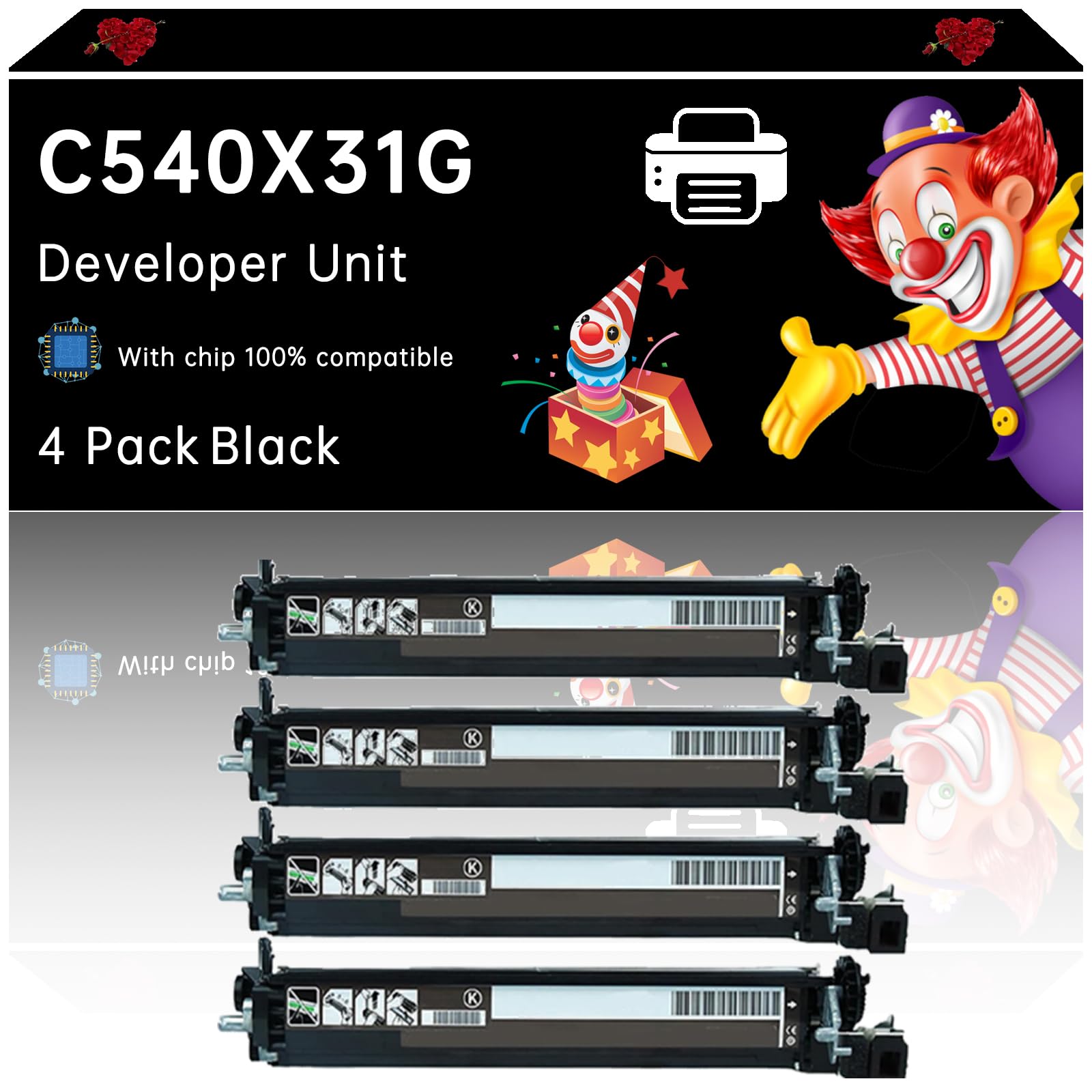 C540X31G Developer Unit Compatible with Lexmark C540N C543DN C544DN C544DTN C544DW Printers, Enhanced Durability, Ideal for High-Volume Printing (4 Pack Black)