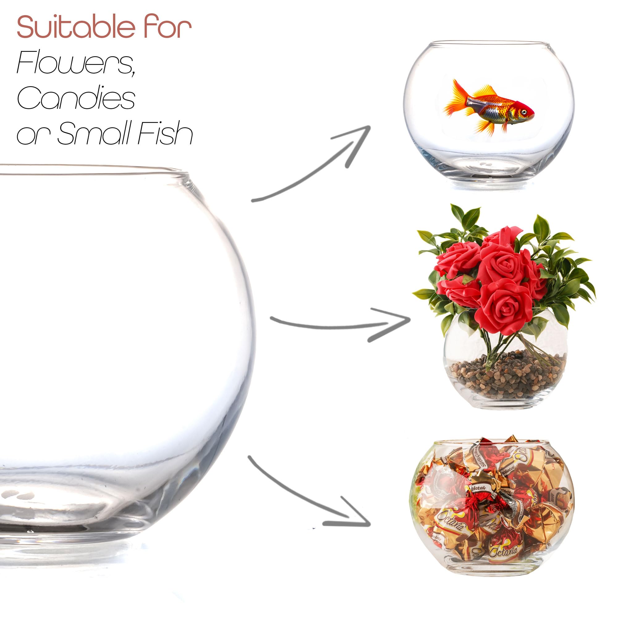 Vaso Vetro Tondo 11,5x14,5 Cm | Per Pesci Rossi, Fiori, Terrari | Decorativo E Multiuso
