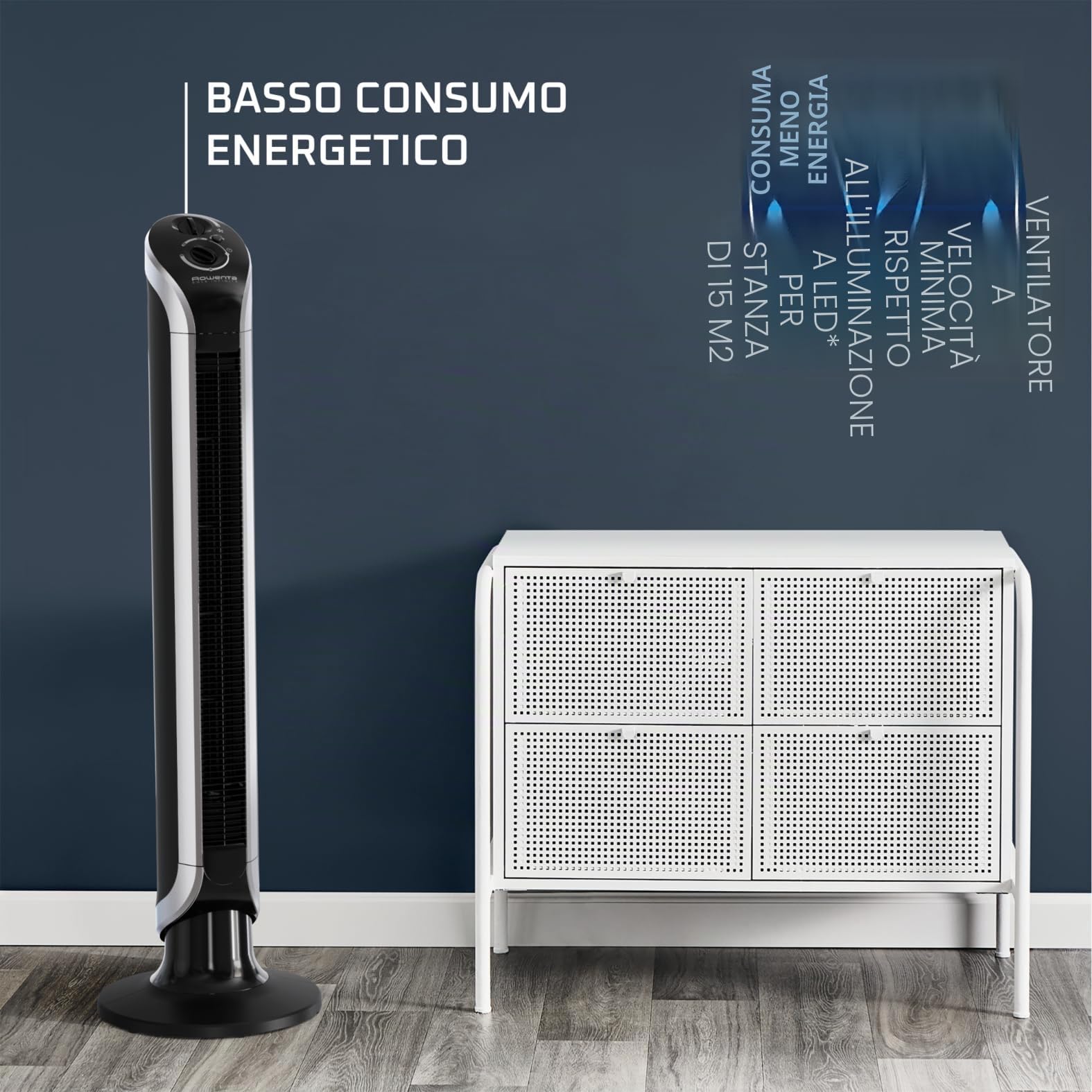 Rowenta Eole Infinite Ventilatore a Torre, Potente e Silenzioso, Risparmio Energetico, Fino a 3 Velocità, oscillazione fino a 180°, Timer, VU6620