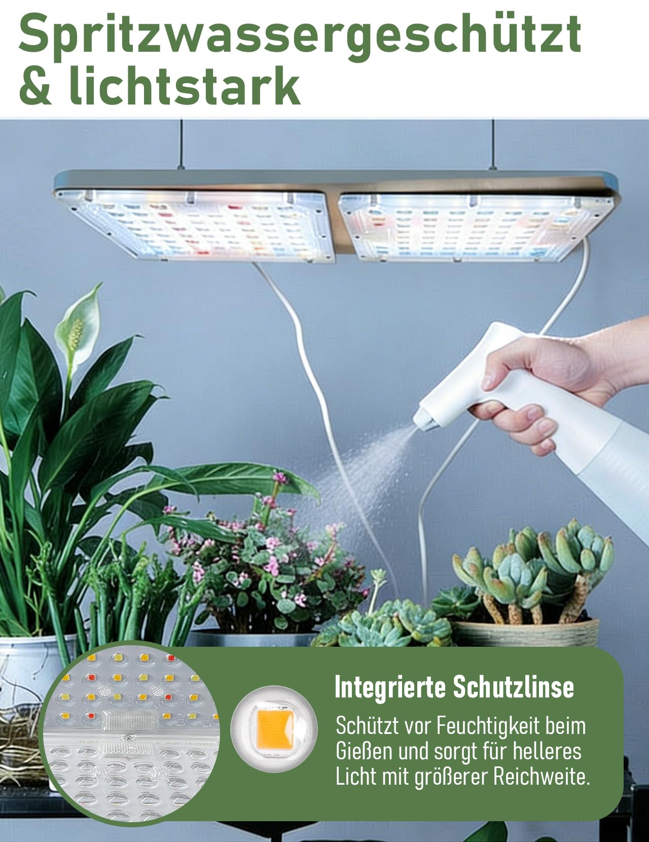 Lampada a LED per piante, 240 LED a spettro completo, con timer per auto, 3/9/12H, impermeabile, per piante da interno, dimmer a 10 livelli e 3 colori di luce (1 Interruttore → 3 Luce)