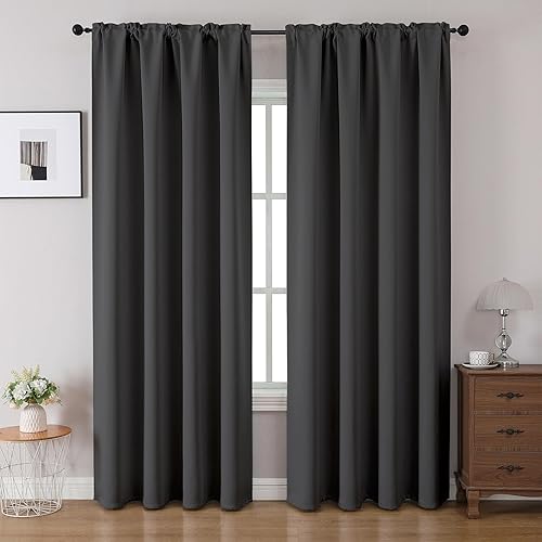 Miniatura 10 de CUCRAF Cortinas opacas de 84 pulgadas de largo, juego de 2 paneles para dormitorio, cortina con bolsillo para barra negro que oscurece la habitación